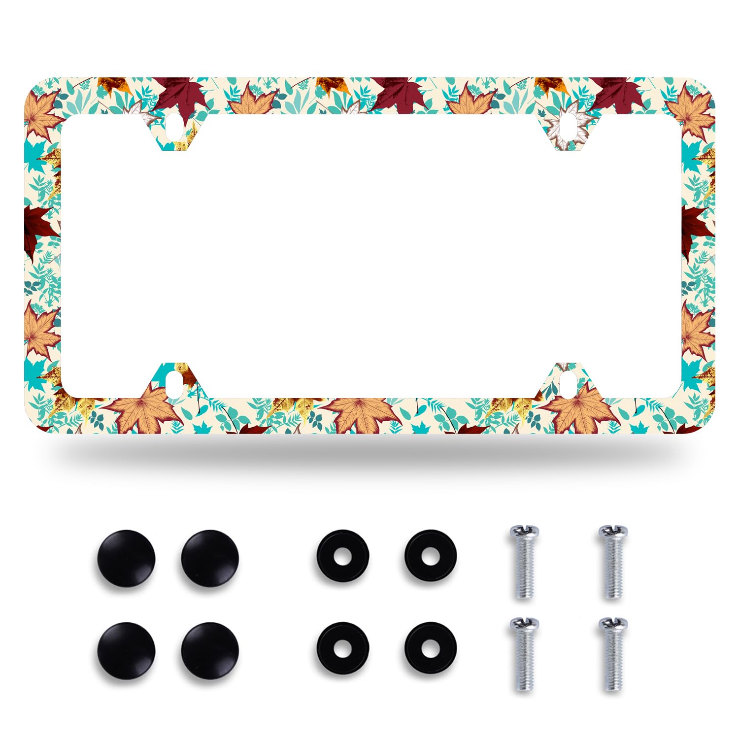 Maple Leaves License Plate Frame Colorful License Plate Frames Stainless Steel Accessories Cars Decor with 4 Holes and Screws Fits Standard US CA Vehicles Size 12.2 x 6 Inches