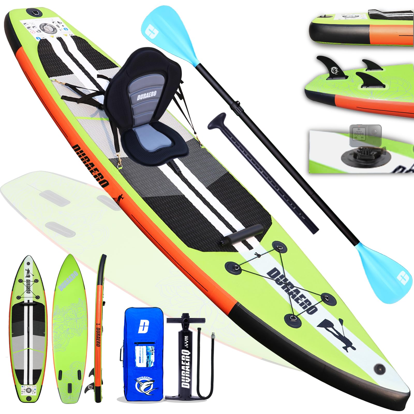 Planche de paddling Stand up paddling SUP - Siège kayak - 330 x 76 x 15 cm - Jusqu'à 150 kg - Coussinet intégré - 3 Finlandais - Double pagaie réglable - Accessoires complets