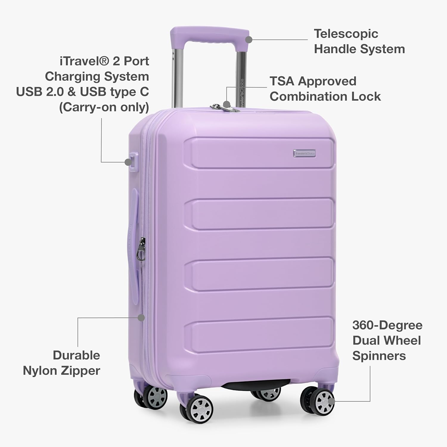 Traveler's Choice Pagosa Indestructible Hardshell Expandable Spinner Luggage, Lavender, 22-Inch Carry-on - Image 7