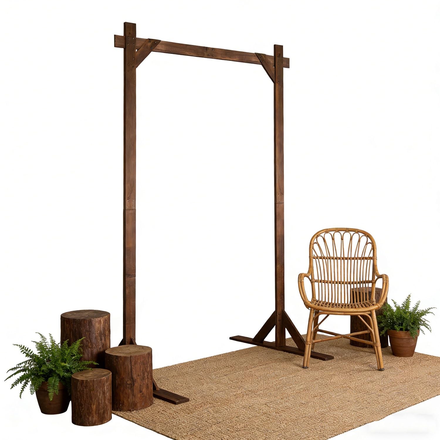 Hochzeitsbogen aus Holz Quadrat Hochzeit Hintergrund Holz Blume Arbor Stand Traubogen mit Basis,für Hochzeit Rasen,Garten,eckig,Fotokabine Hintergrundständer,Garten Decoration