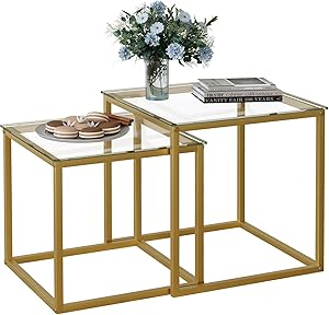 Juego de 2 mesas de centro cuadradas, mesa de salón moderna, mesa de café de cristal, mesa de salón pequeña, mesa auxiliar, mesa de sofá, mesa de café para salón, dormitorio, oficina, 50/45 cm