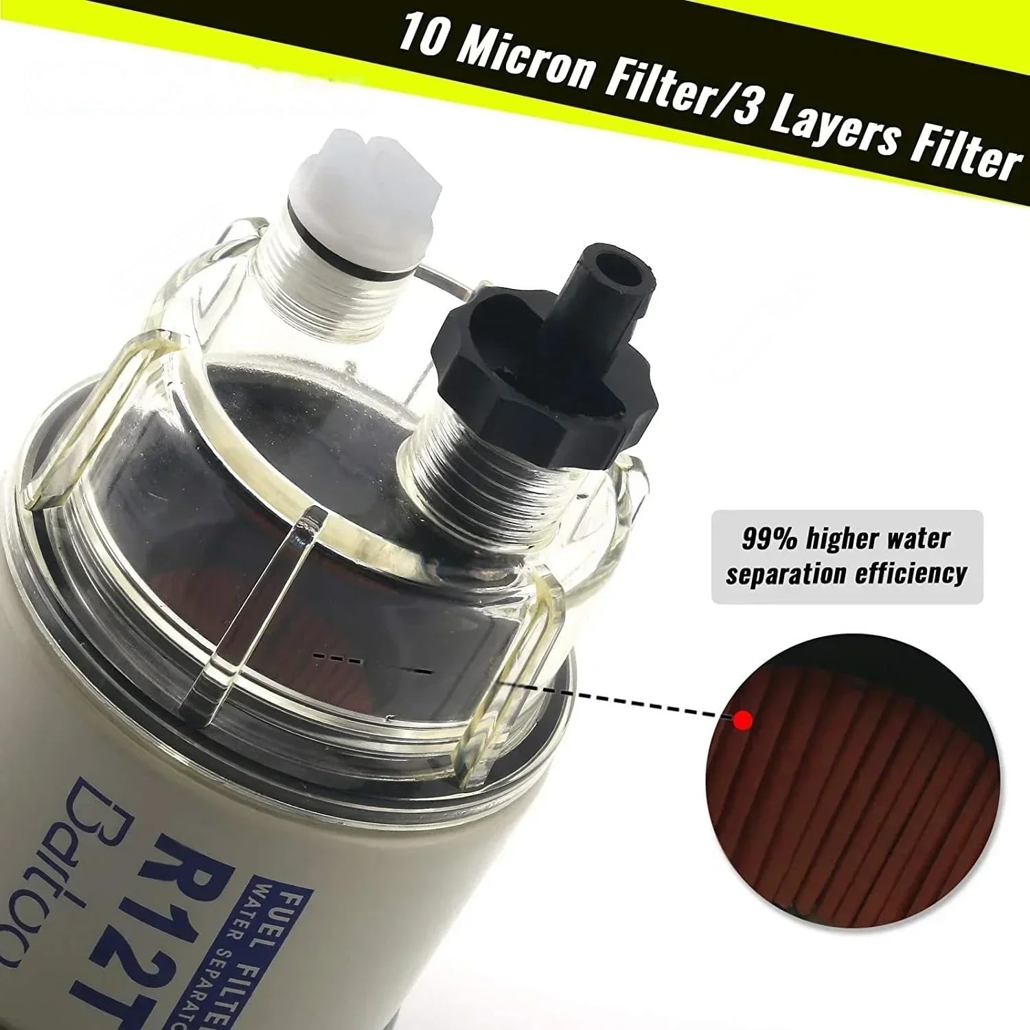 Filtro De Diésel para Coche R12T, Kit Separador De Aguaparafiltro De Combustible - Rosca Marina, Reemplaza S3240 120At Npt Zg1/4-19, Compatible con Filtro De Combustible De 3/8 De Pulgada.