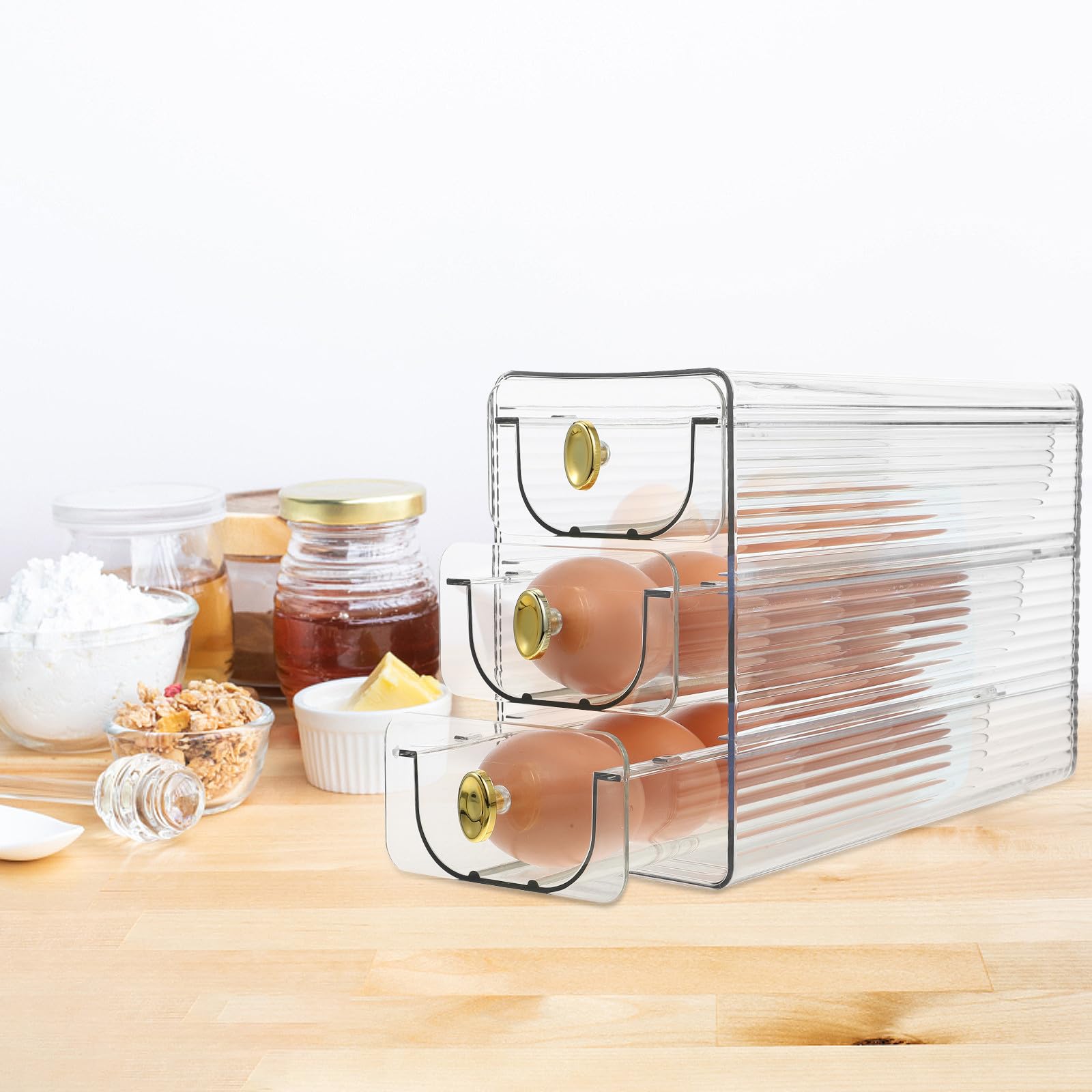 Contenedor de Huevos para Refrigerador de 3 Capas Abs Naranja | Diseño Auto-rolling, Gran Capacidad, Ahorro de Espacio en Cocina