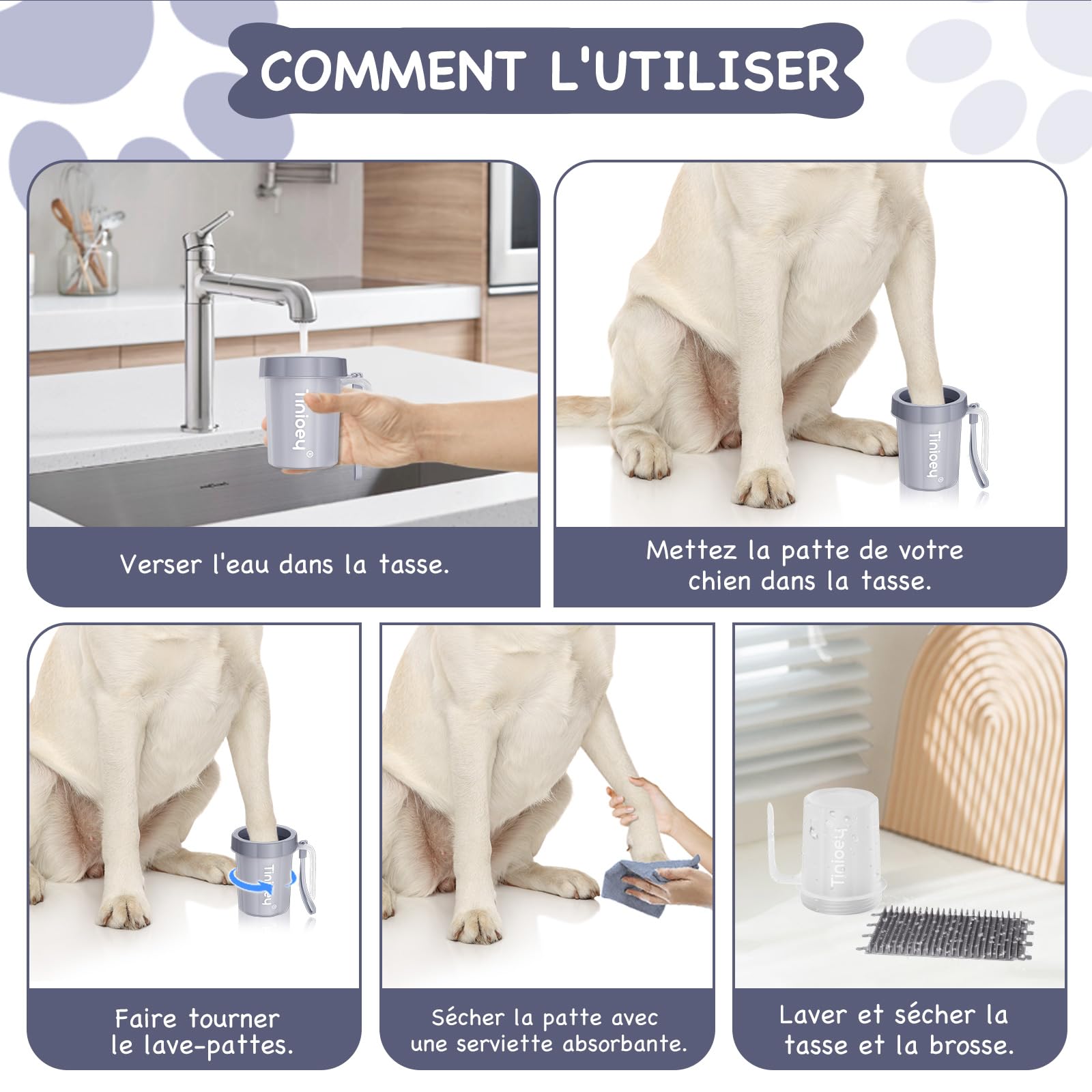 Nettoyeur Chien pour Race Moyenne et Petite, Lave Patte Boueuse avec Brosse et Serviettes Absorbantes (Gris)