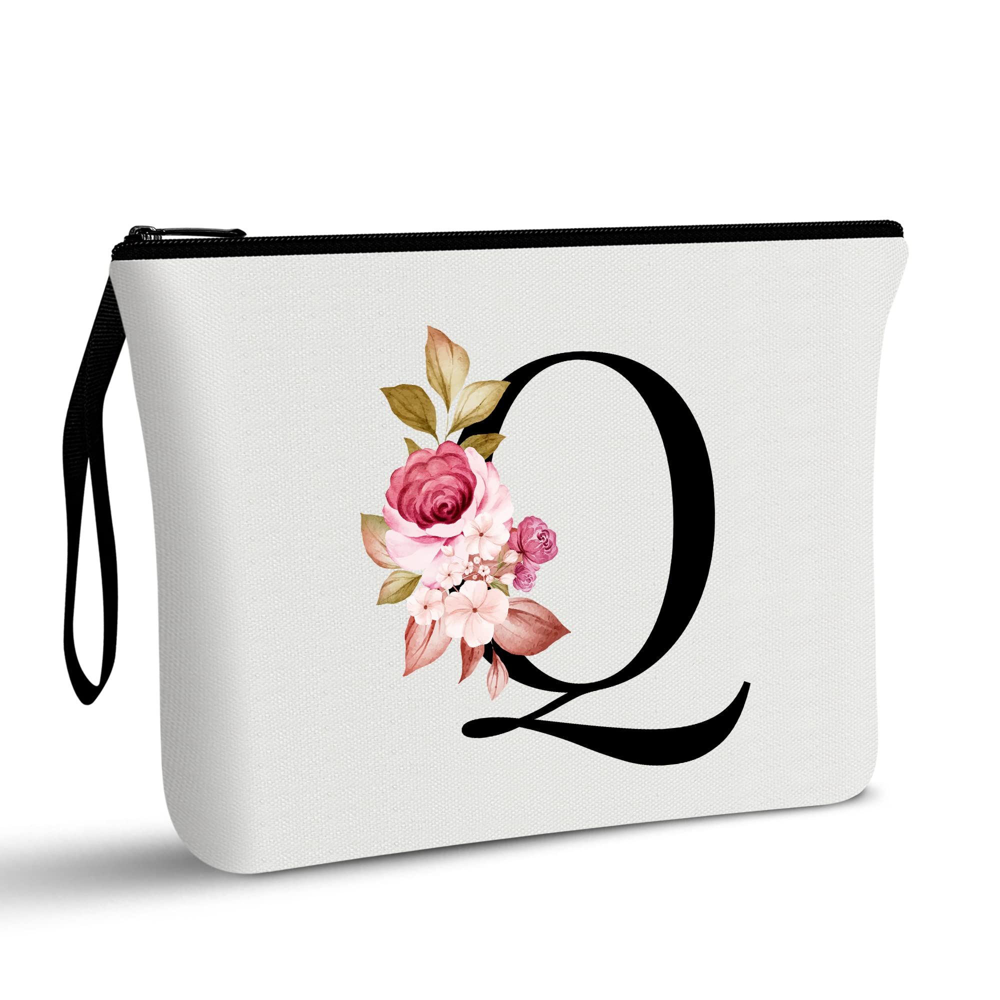 A-Z Personalized Makeup Bag,Birthday Gifts for Women Mom,Gifts for Best Friend,Bride Bridesmaid Cosmetic bag(Q)