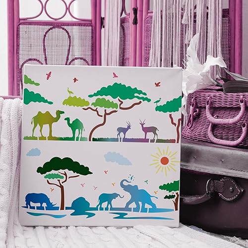 Miniatura 7 de FINGERINSPIRE 6 plantillas de animales de 5.9 x 11.8 pulgadas, plantillas de dibujo de animales salvajes, león, jirafa, elefante, rinoceronte,