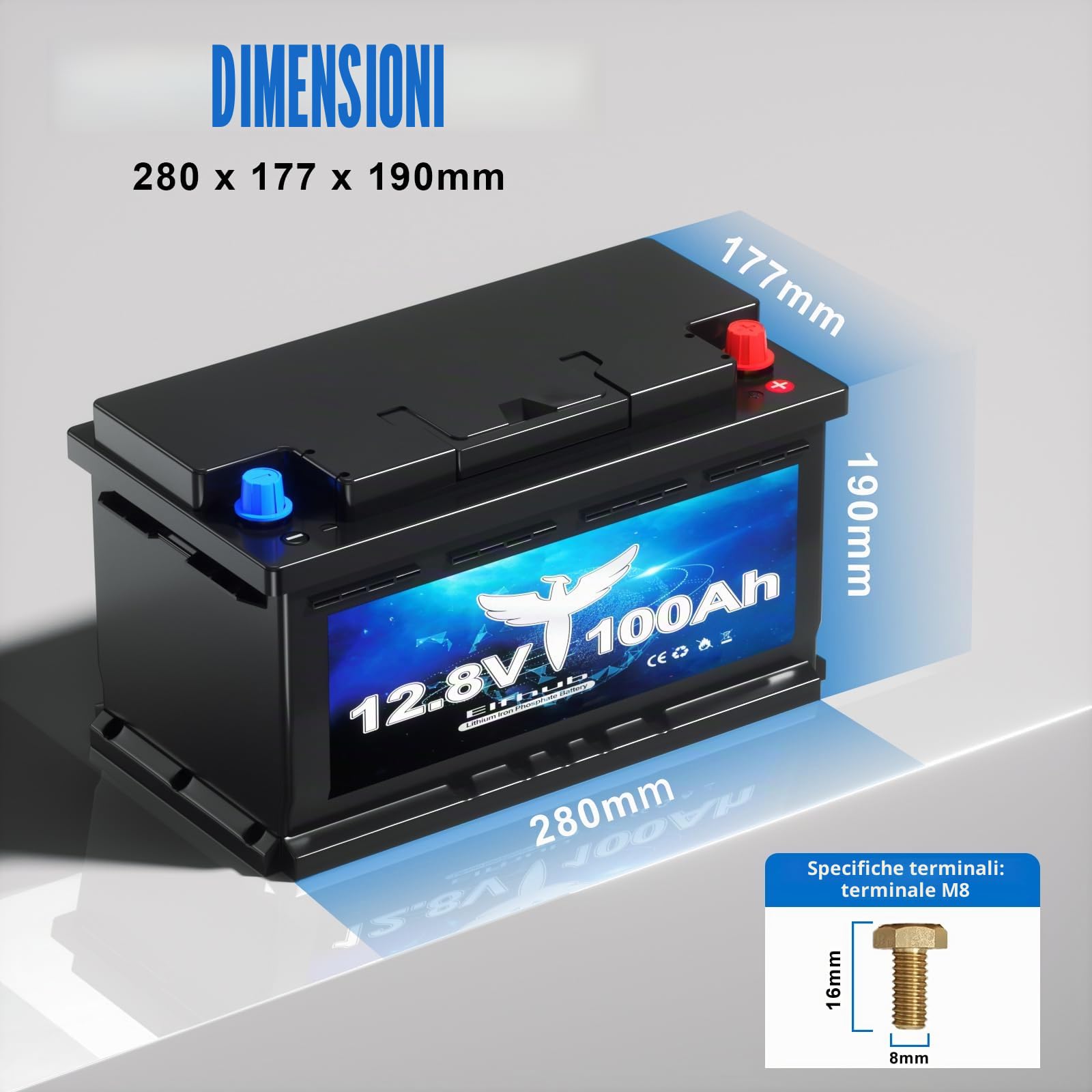 LiFePO4 12 V 100 AH batteria auto Bluetooth 100 A BMS oltre 5000 volte ciclo basso, batteria al litio 1280 W, protezione da spegnimento a bassa temperatura per camper, campeggio, barca