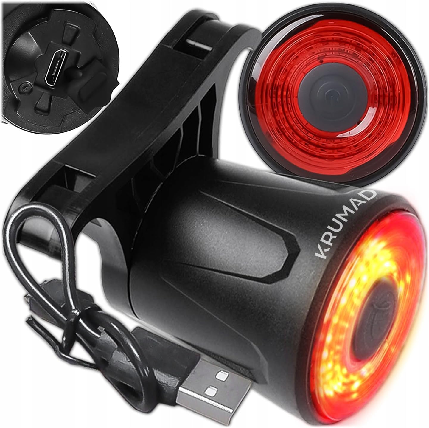 KRUMAD LED Fahrrad Rücklicht USB Aufladbar (ABS Kunststoff, Aluminium, Silikonhalterung)