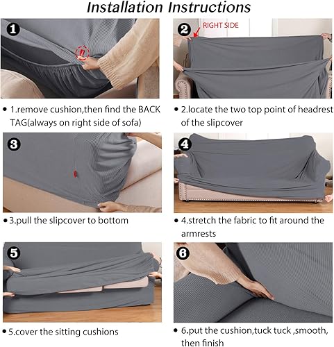 Vista 140 de Turquoize - Funda elástica para sofá de 2 piezas y 3 cojines, funda protectora lavable con elástico en la parte inferior, tela jacquard gruesa