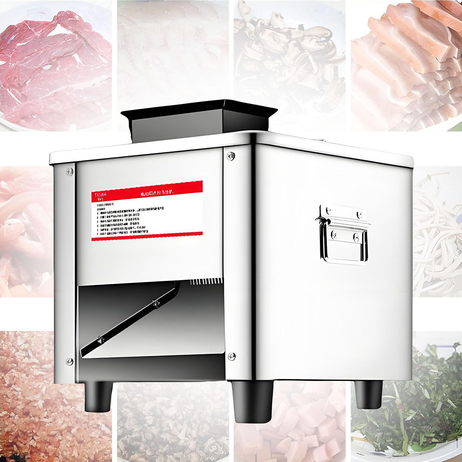 Cortador eléctrico de carne para uso comercial y doméstico, cuchillas de acero inoxidable para pollo, carne de res, pescado, verduras, 20 mm de grosor ajustable