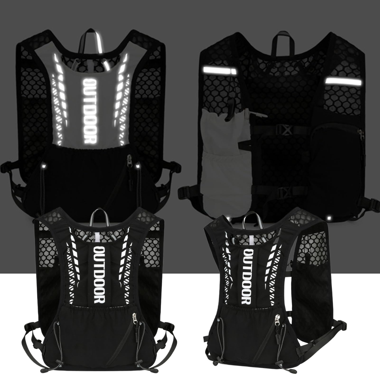 Gilet de course, gilet d'hydratation, Gilet de course d'hydratation, Réflexion, réglable, équipement sportif pour l'entraînement au gymnase Jogging Randonnée à pied de la randonnée
