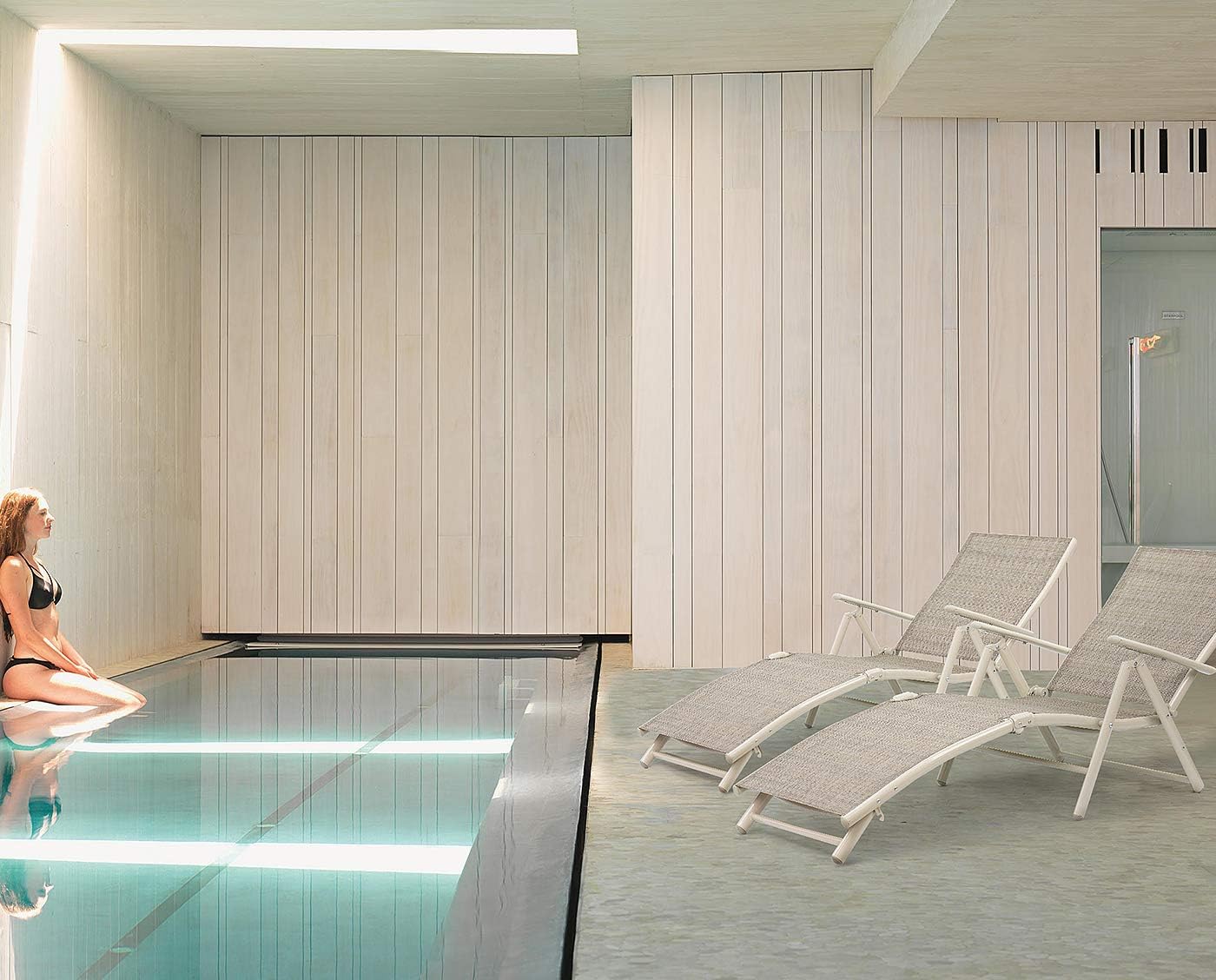 Devoko Patio Outdoor Chaise Lounge Chairs Beach Pool Side Folding Recliner Adjustable Lounge Chair Set of 2 (Beige): Garden & Outdoor