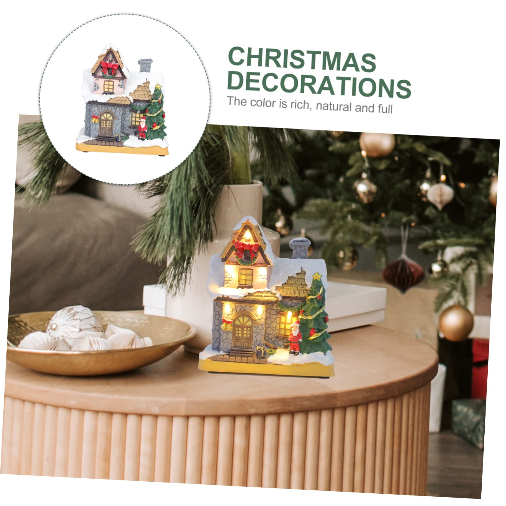 KOMBIUDA Casa Decorativa Natalizia con Pupazzo di Neve Scena in Resina Mini Casa Illuminata Decorazione Invernale per Casa E Ufficio