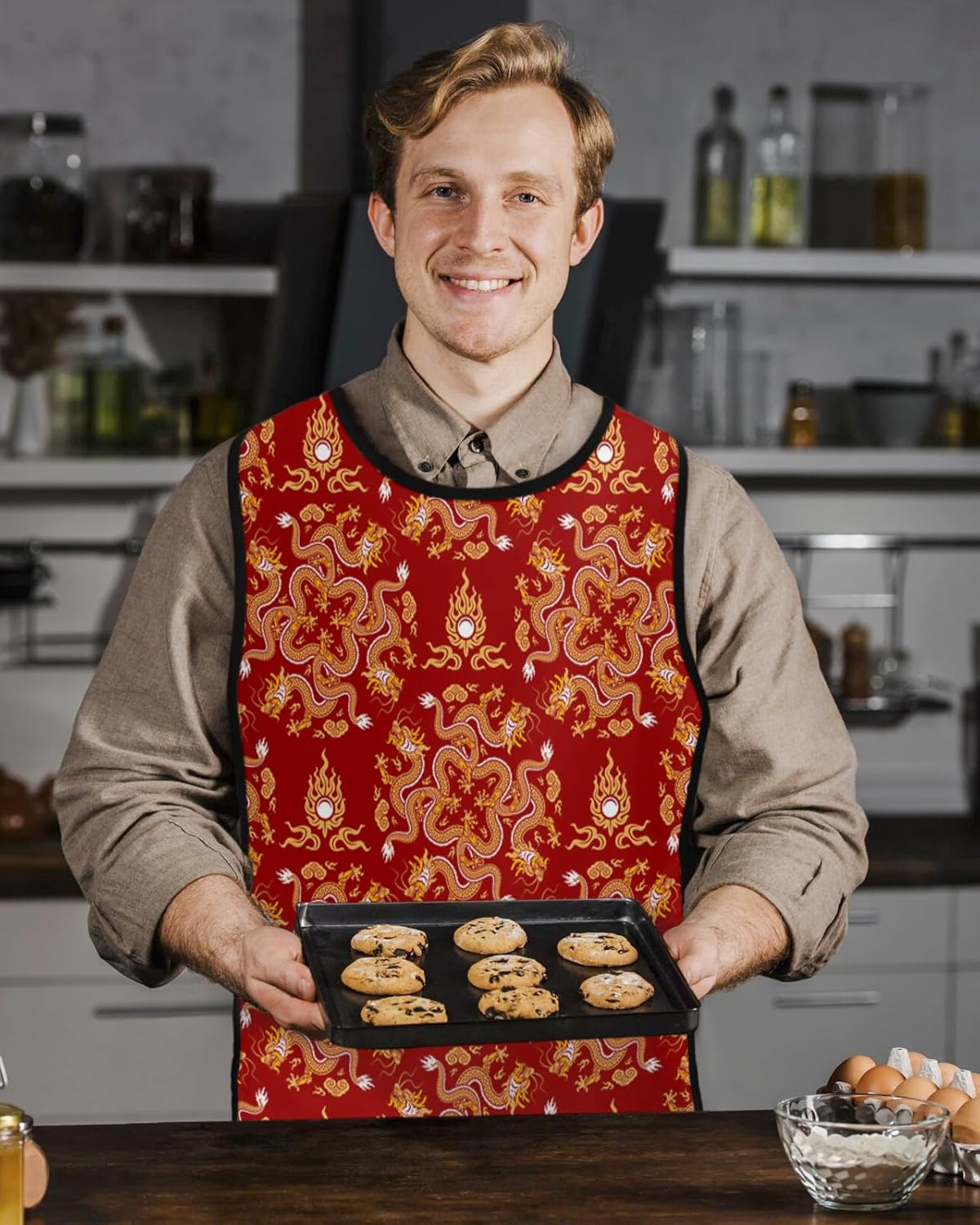 China Dragon Cobbler Aprons with 2 Large Pockets for Men Women,Tradition Chinese Historical Oriental Culture Cobbler