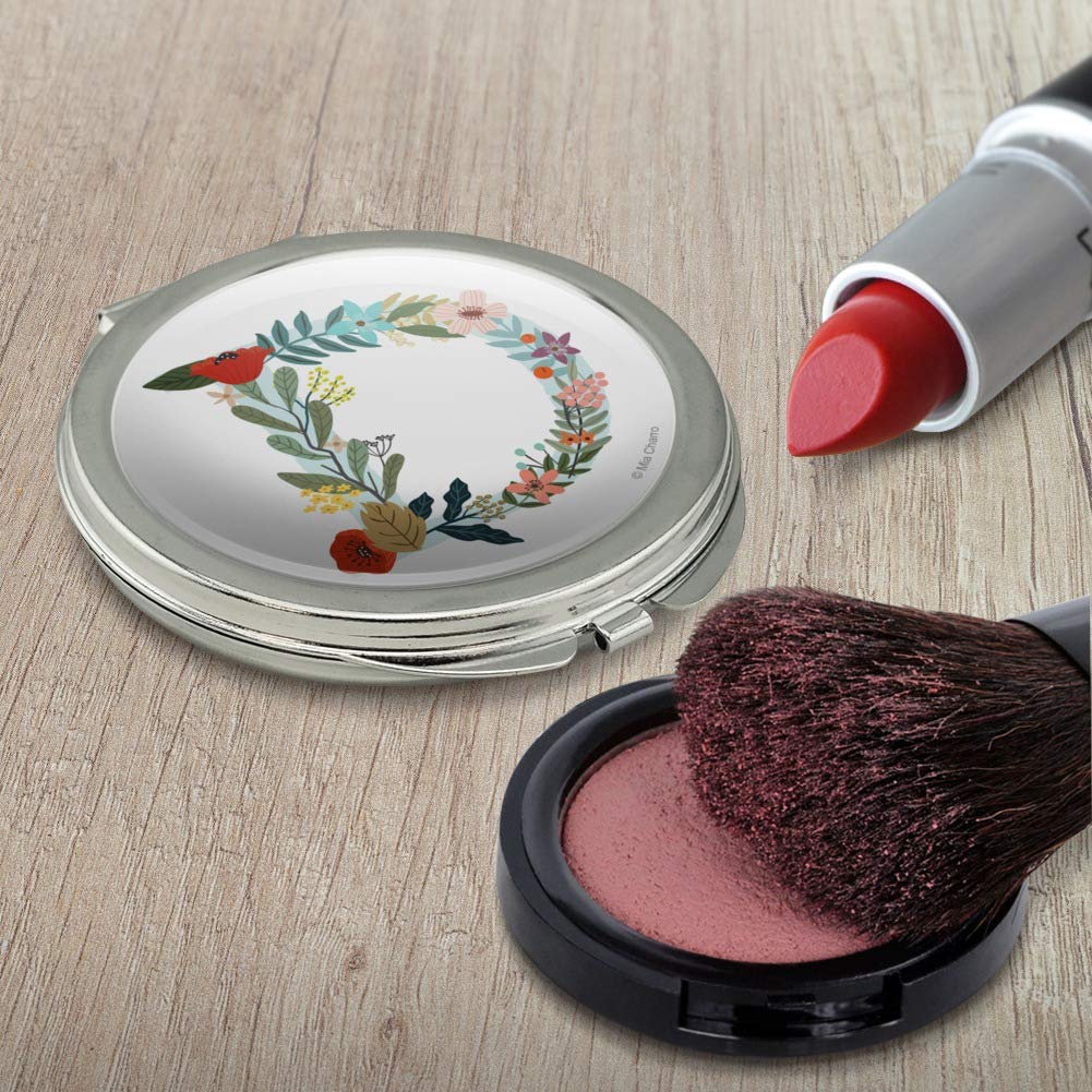 Letter D Floral Monogram Initial Compact Travel Purse Handbag Makeup Mirror