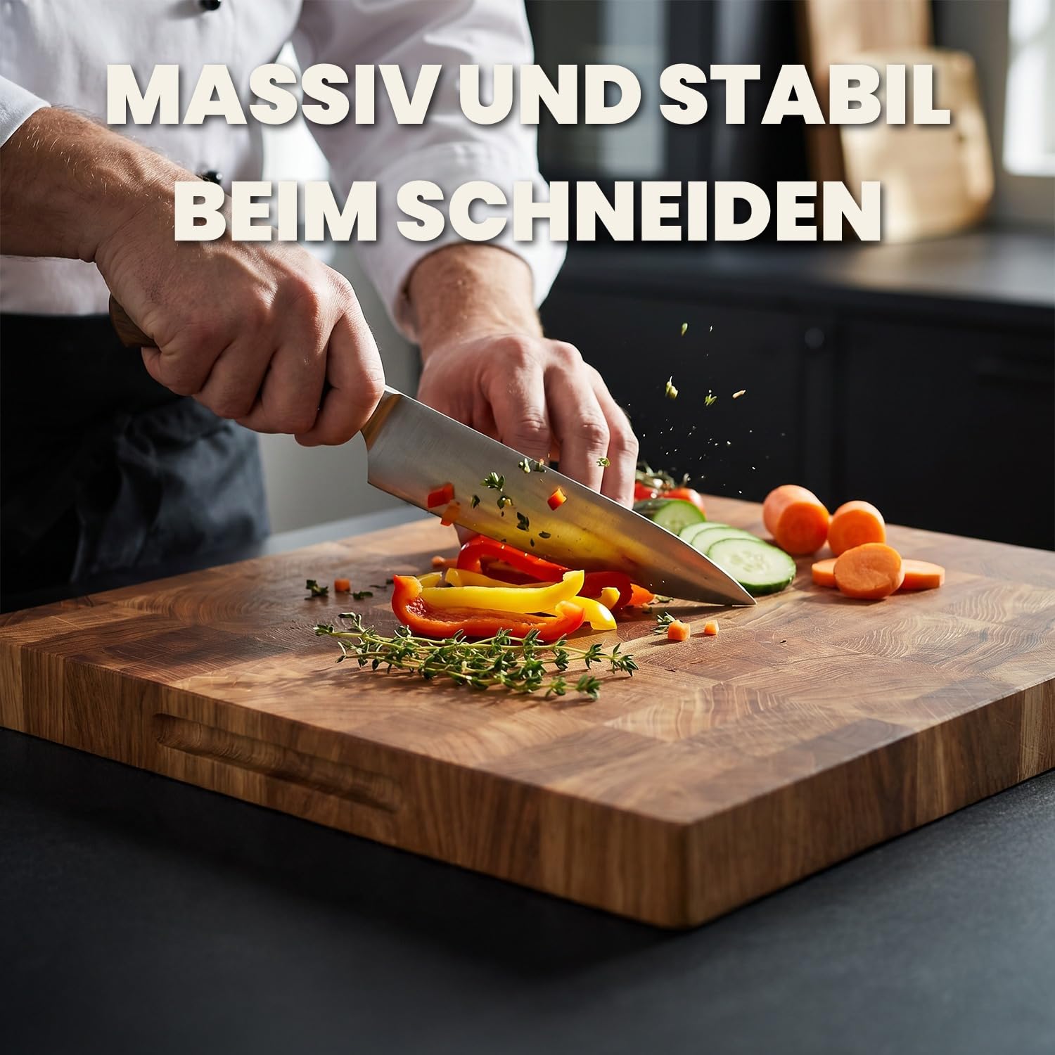 Premium Stirnholz Schneidebrett Eiche massiv und stabil 40 x 30 x 4 cm | 40 x 30 x 4 cm, Messerschonend, Robuste Stirnholzfläche, Rutschfest durch hohes Gewicht, Langlebig Massivholz