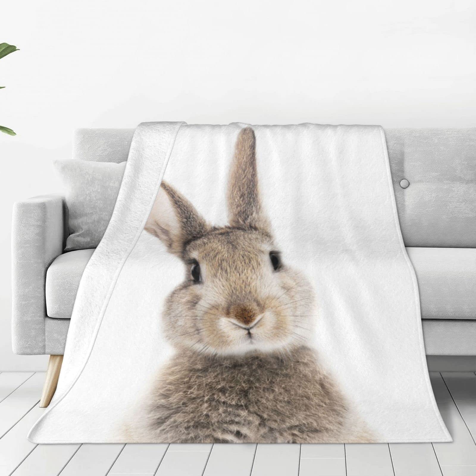 Lsjuee Throw Blanket Bunny Rabbit Print Warm Cozy Soft Lightweight Flannel Fleece Blanket for Bedroom Sofa Room Home Decorative Fuzzy Blanket 40"x30"