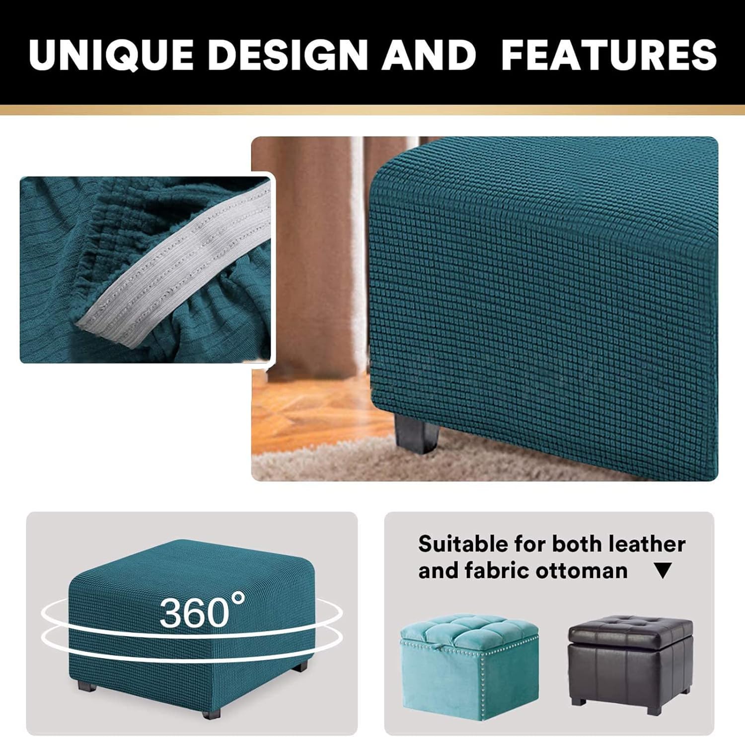 Soft Yellow Stretch Footstool Slipcover Washable Square Ottoman Cover for Living Room S Size Pouffe Protector