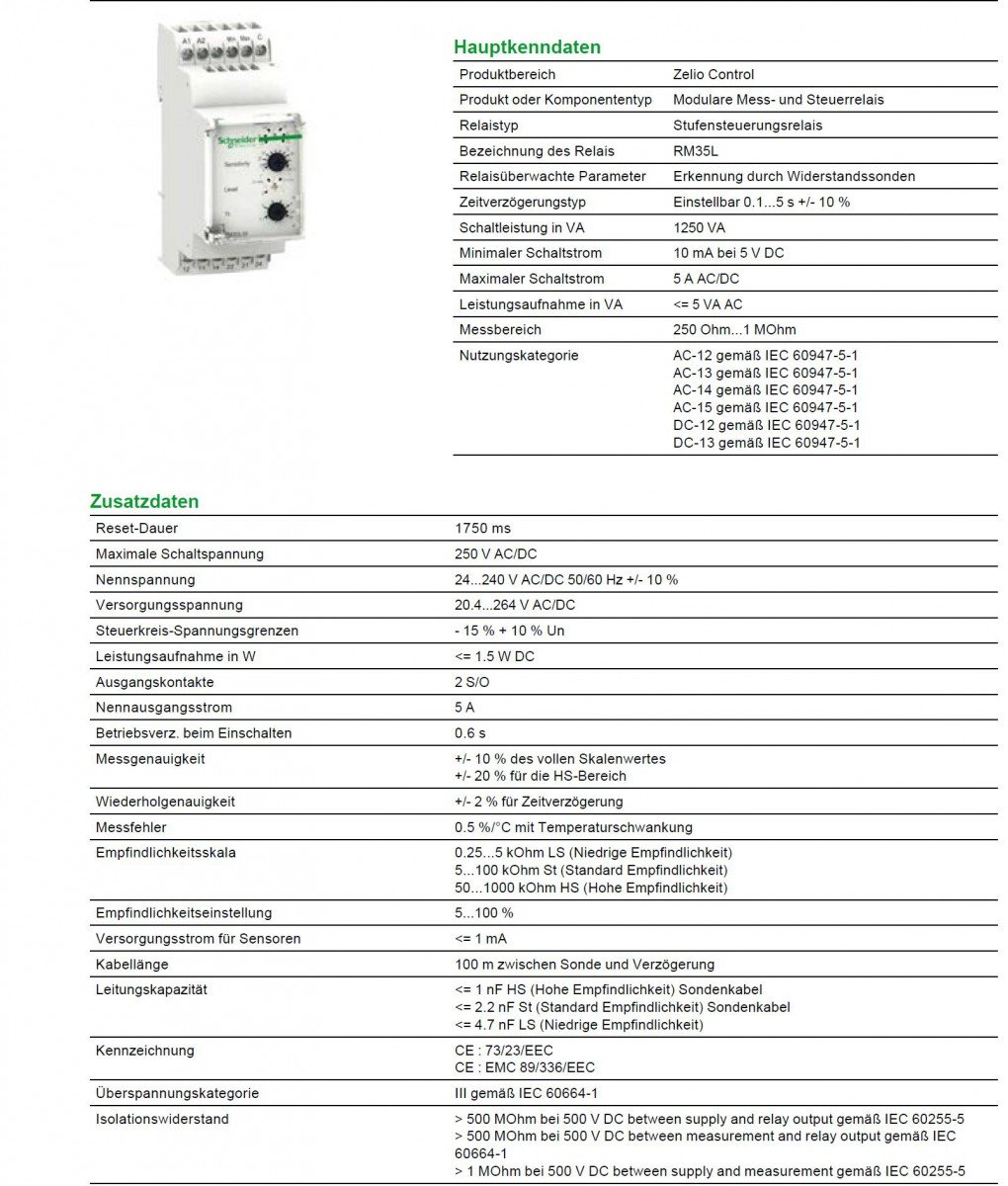 Schneider Electric - Harmony RM35-L - relais de contrôle de niveau de liquide - 24..240Vca/cc - RM35LM33MW