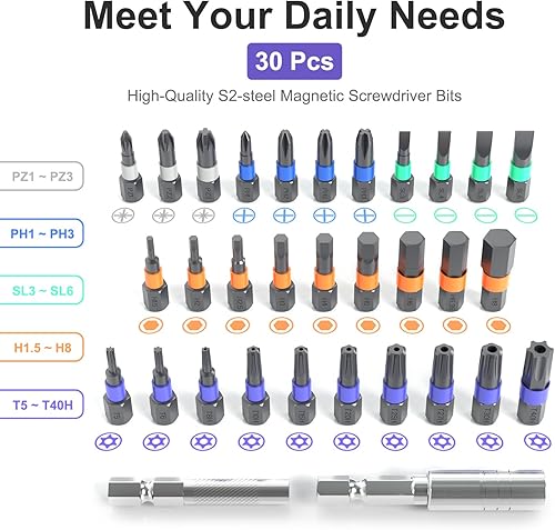 Miniatura 2 de Kit de destornilladores eléctricos 35 en 1, destornillador eléctrico inalámbrico de 3.6 V recargable con 30 puntas magnéticas de acero S2, lámpara