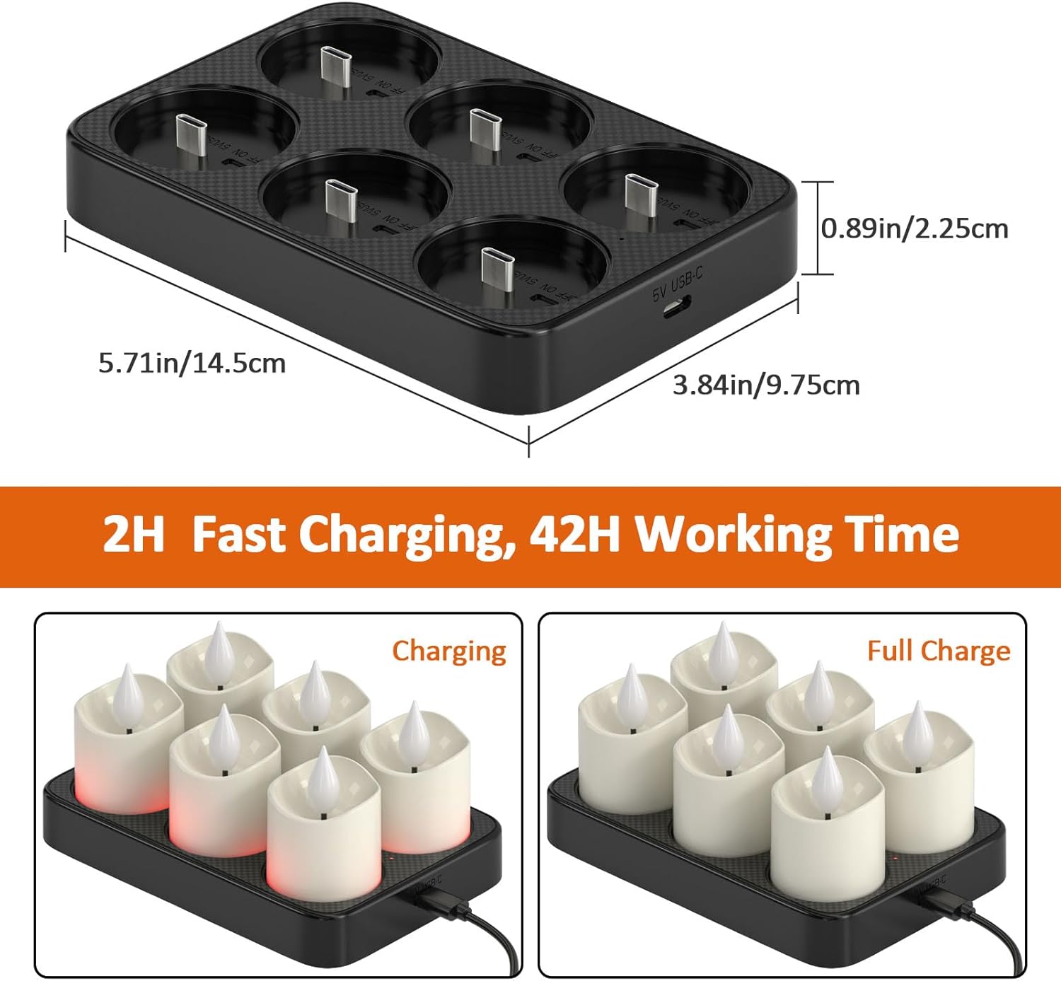 Yme Rechargeable Tea Lights Candles with Charger Storage Base, 6 Pack Battery Operated LED Flameless Votive Candles with Remote Timer for General Room Home Lantern Weddings Emergency Party Decor
