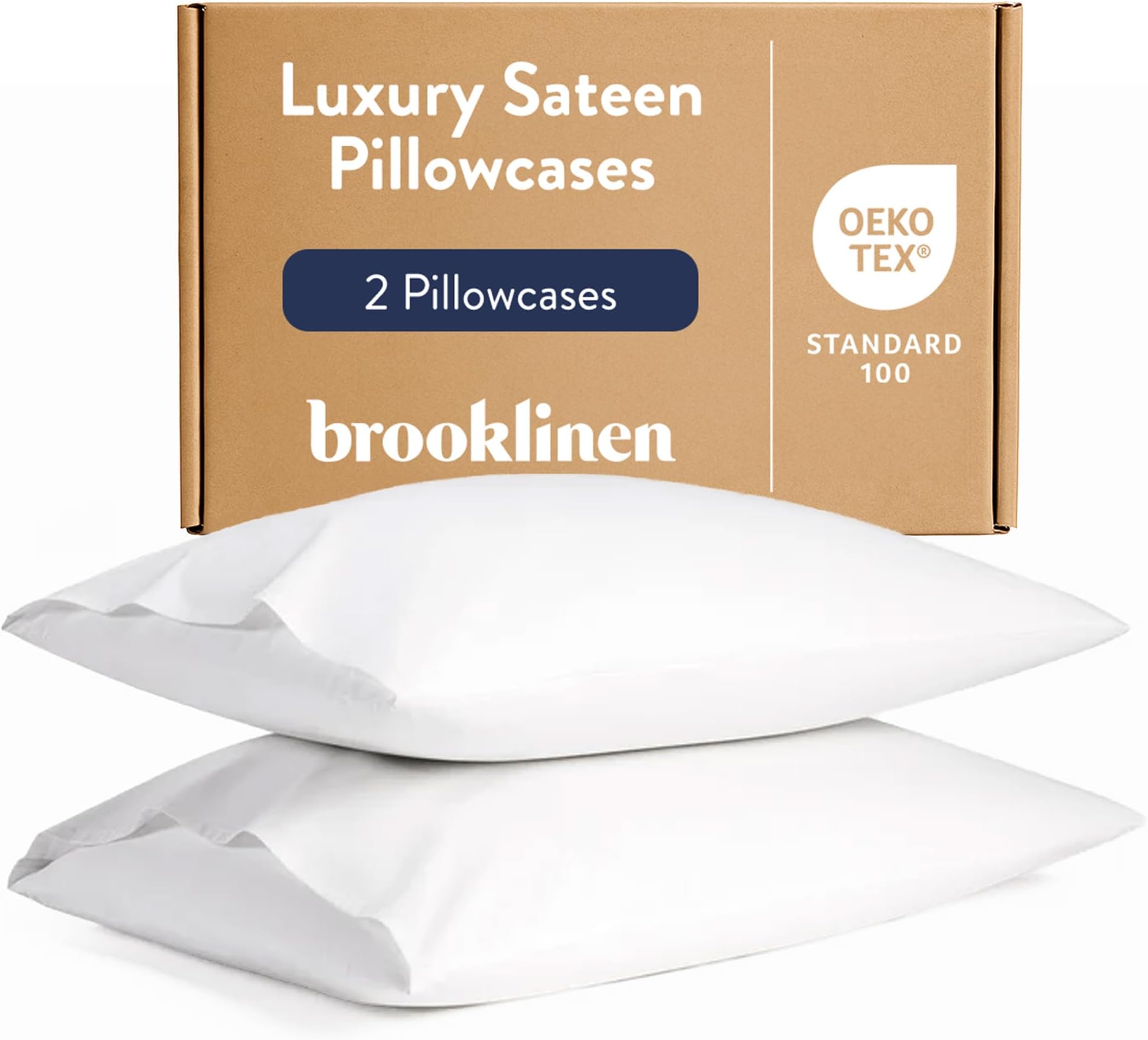 Luxury Sateen Pillowcases - Set of 2, 100% Long Staple Cotton with Envelope Closure, Smooth Fabric, Soft & Durable, Machine Washable - King Size (White)