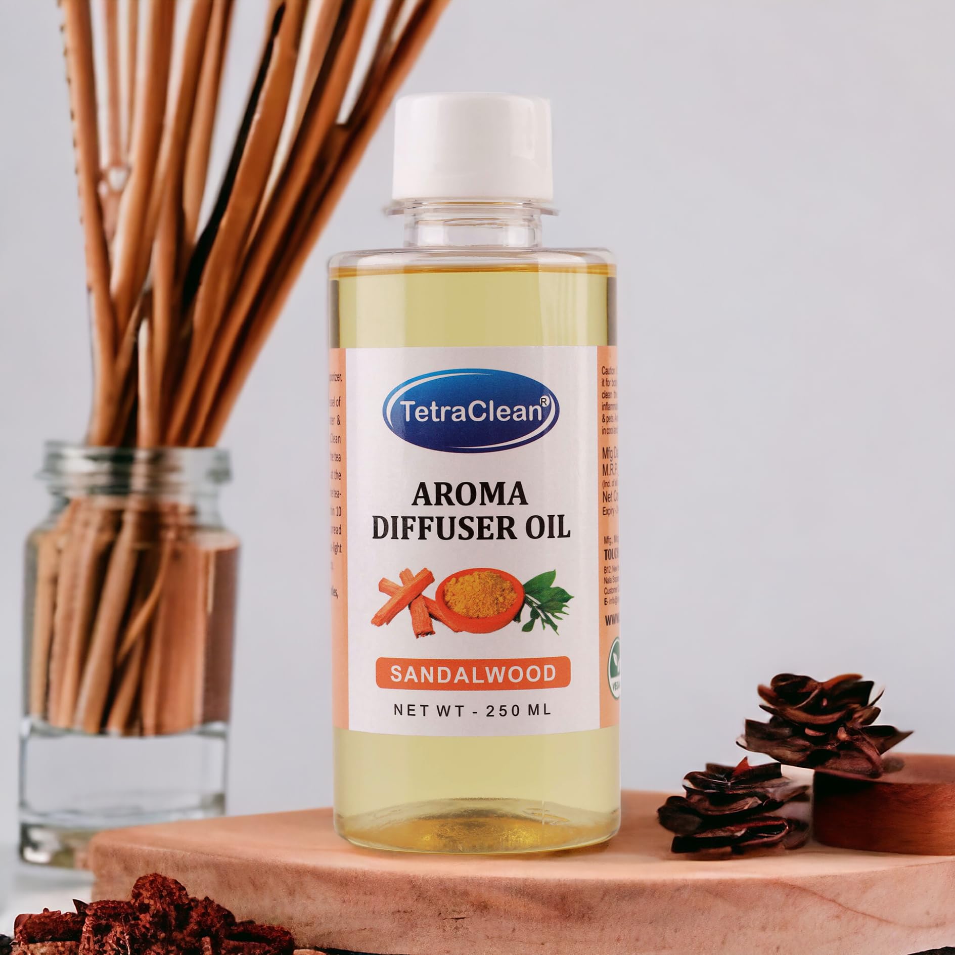 Tetraclean Sandal Fragrance Aroma Diffuser Oil | For Home & Commercial Use, (250 ML)