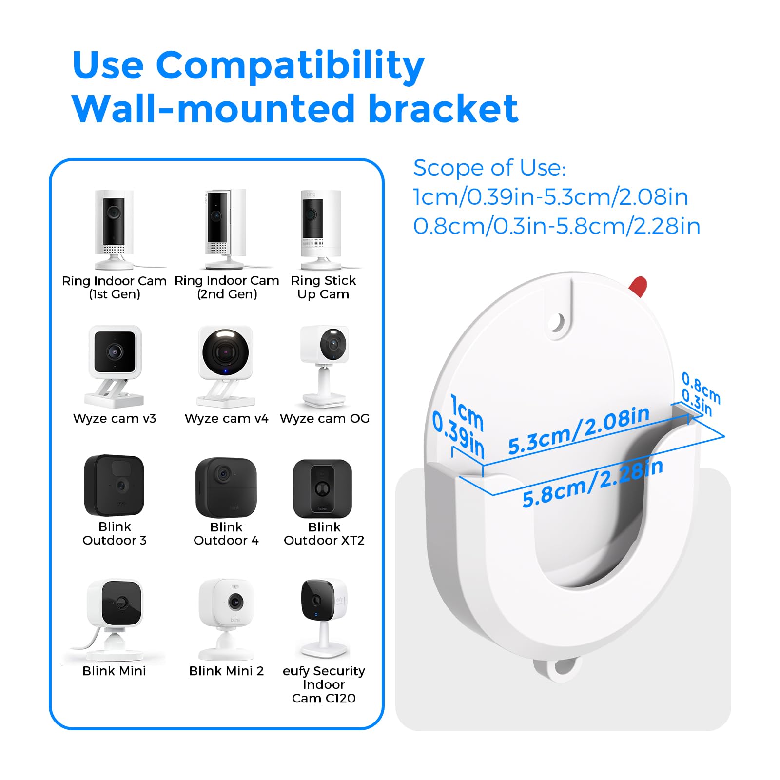 Soporte de Pared Compatible con Blink Mini 2, Soporte de Pared Adhesivo VHB para Blink Mini/Mini2/Outdoor 4/3,Ring Indoor CAM(1st/2nd Gen), no Requiere Herramientas, sin taladrar