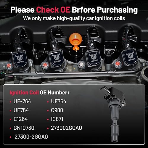 Miniatura 5 de BDFHYK Paquete de Bobinas de Encendido UF764 Juego de 4 Compatible con Genesis G70 G80 G90 Santa Fe Sonata Tucson Veloster N, Compatible con Kia