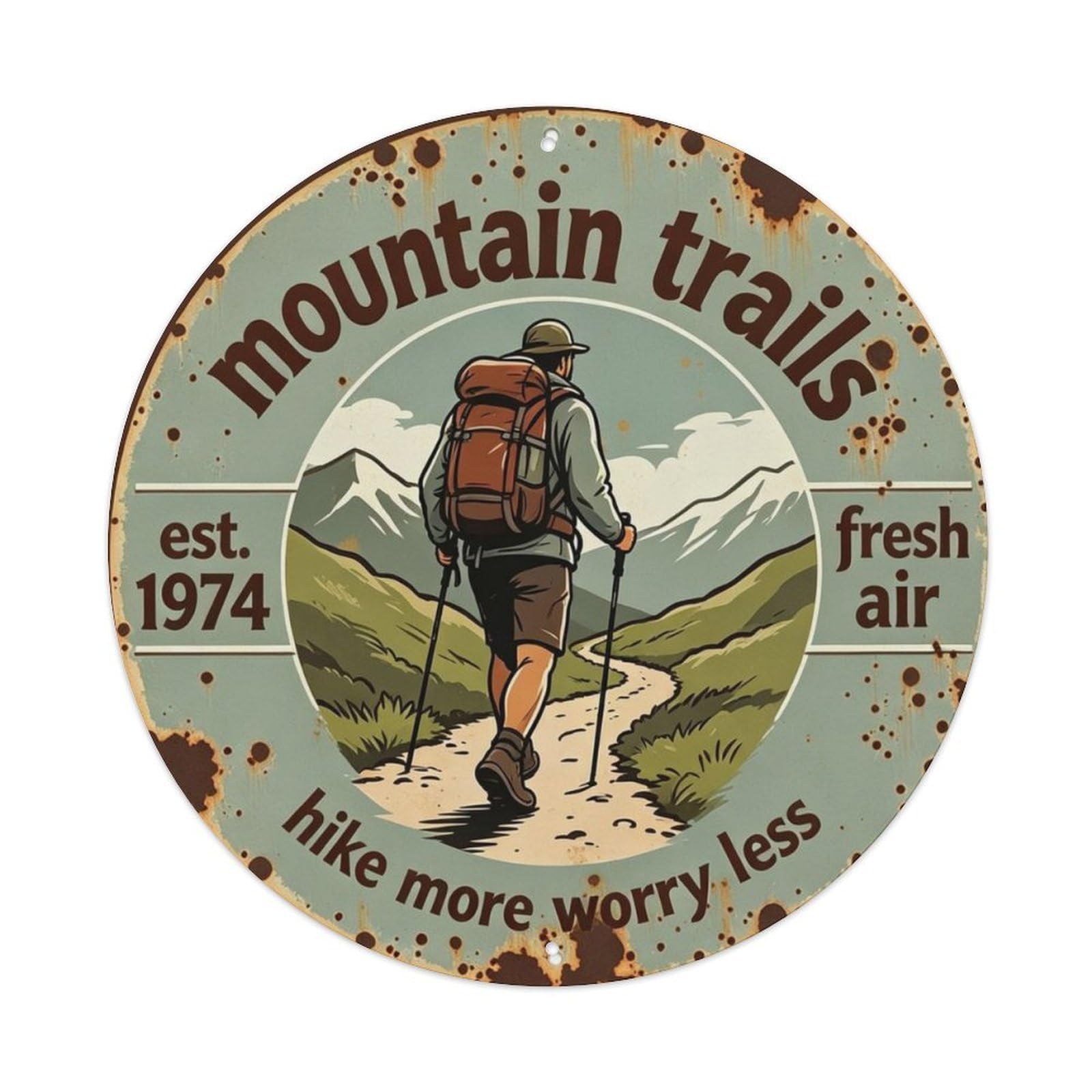 Hike More Worry Less Metal Tin Sign Plaque