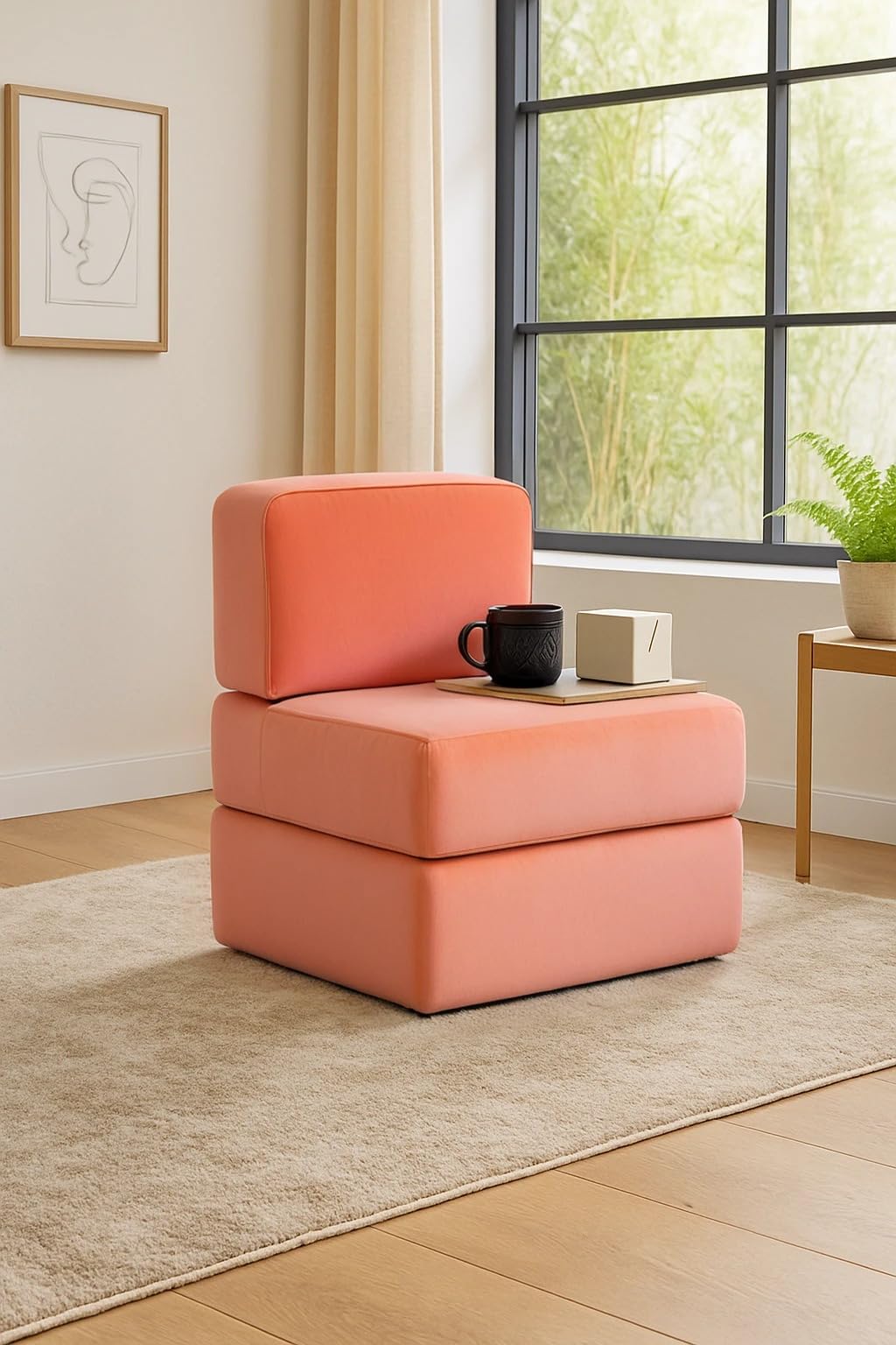PumPum 24-Inch EPE Foam Single Seater Sofa Cum Bed Couch – Compact, Lightweight & Foldable Floor Couch for Home (Peach)-image-7