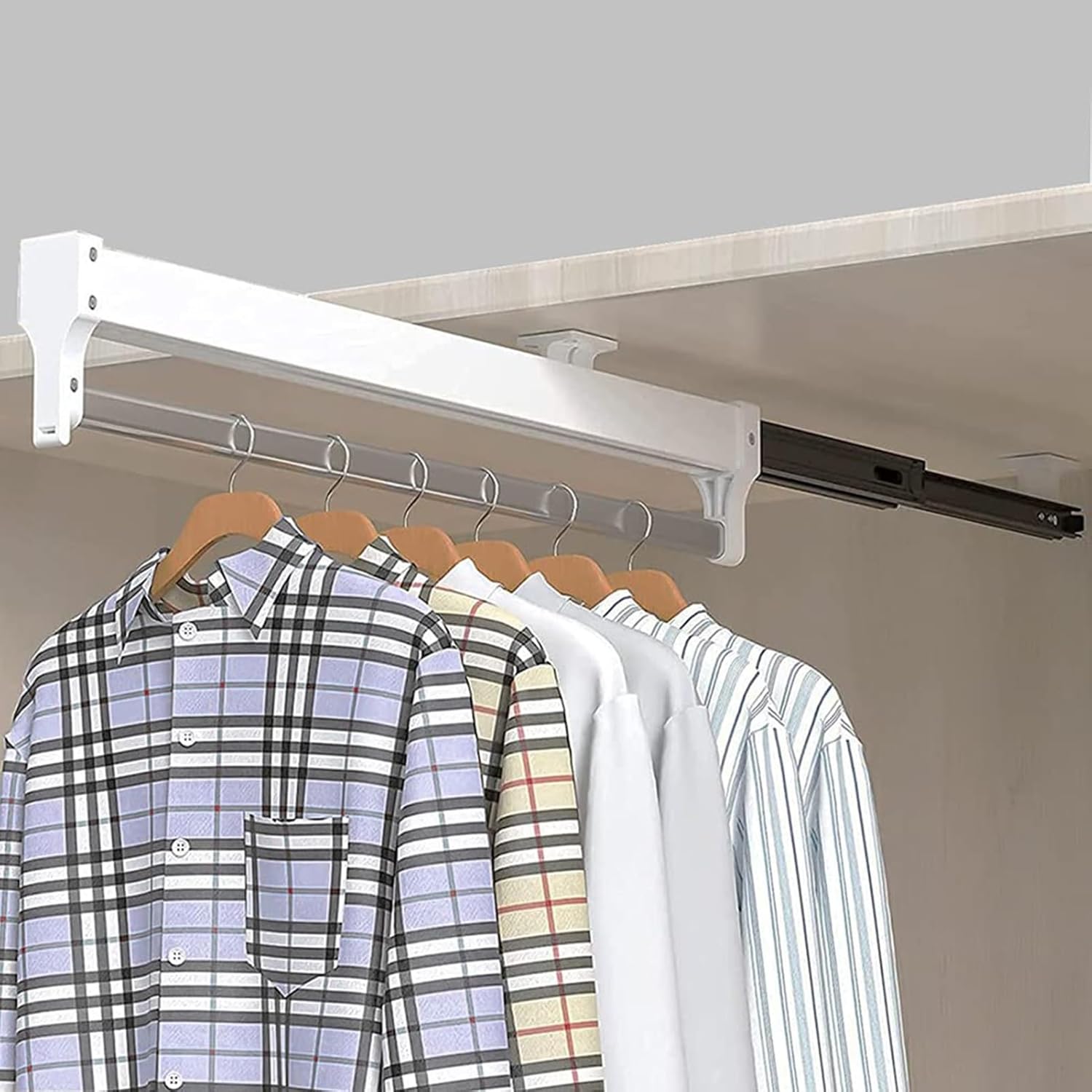 Heavy Duty Extendable Pull Out Closet Rod - Sliding Wardrobe Closet Rod, Extendable Clothes Rail With 2 Sliding Track, Pull Out Closet Rod Adjustable 30-60cm Wardrobe Rail Clothes Rack(White,350MM/13.