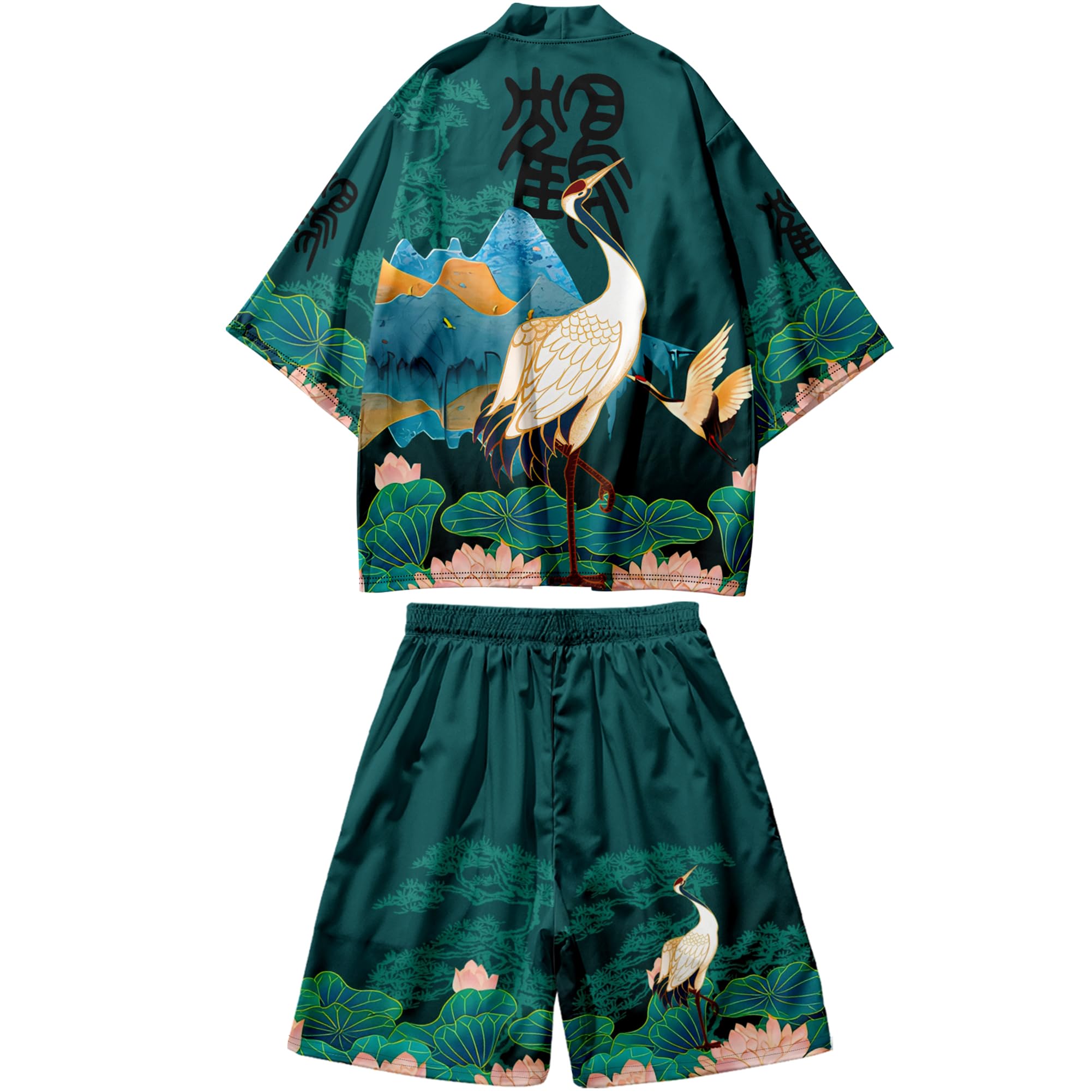 Men's Japanese Kimono Set 2 Piece Shorts Sets Summer Beach Vacation Outfits
