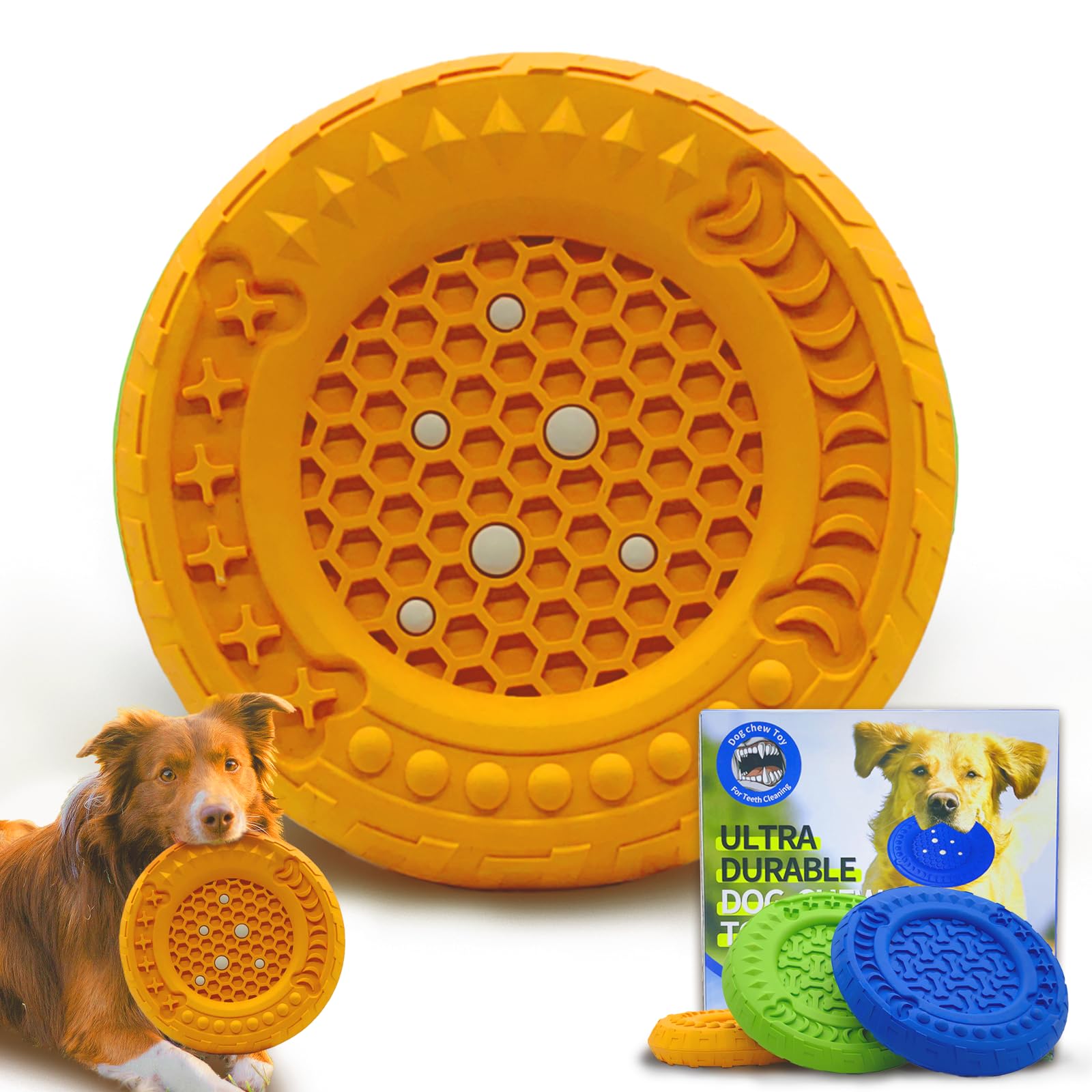 AHYDFSR Juguetes para Perros Indestructibles, Juguete para Perro para Masticador Agresivo, Juguete de Goma para Perros, Limpieza de Dientes para Perros Pequeños/Medianos/Medianos, Naranja