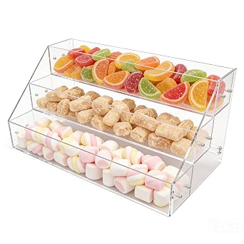 FixtureDisplays Acrylic Candy Bin 3 Tier Literature Rack Dry Food Display Plexiglass Retail Bin Brochure Holder 100817-NF