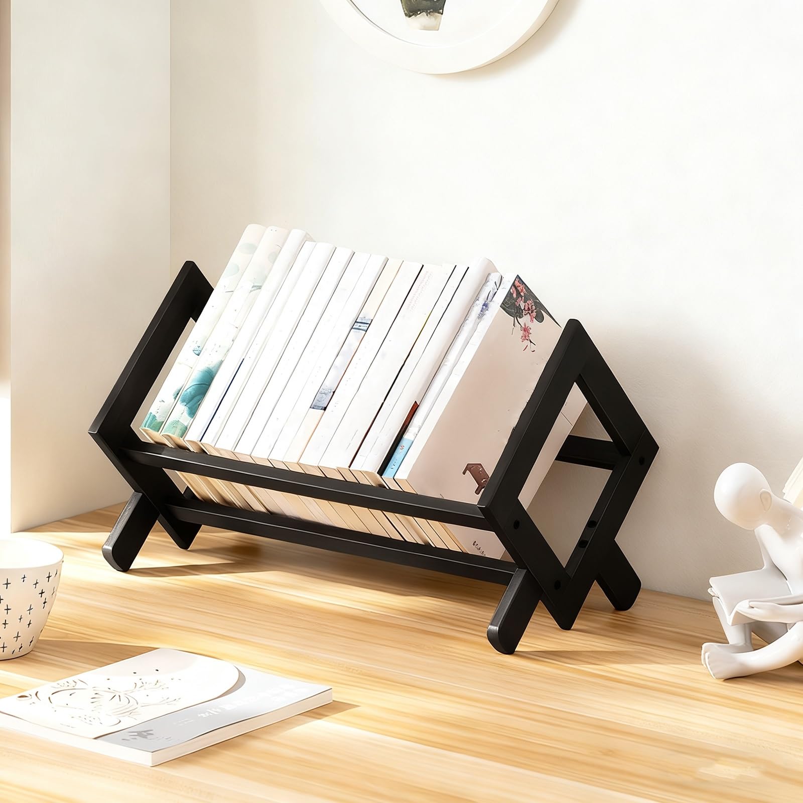 Escritorio de madera negro con soporte monitor de 30 cm para despacho y estudio en casa
