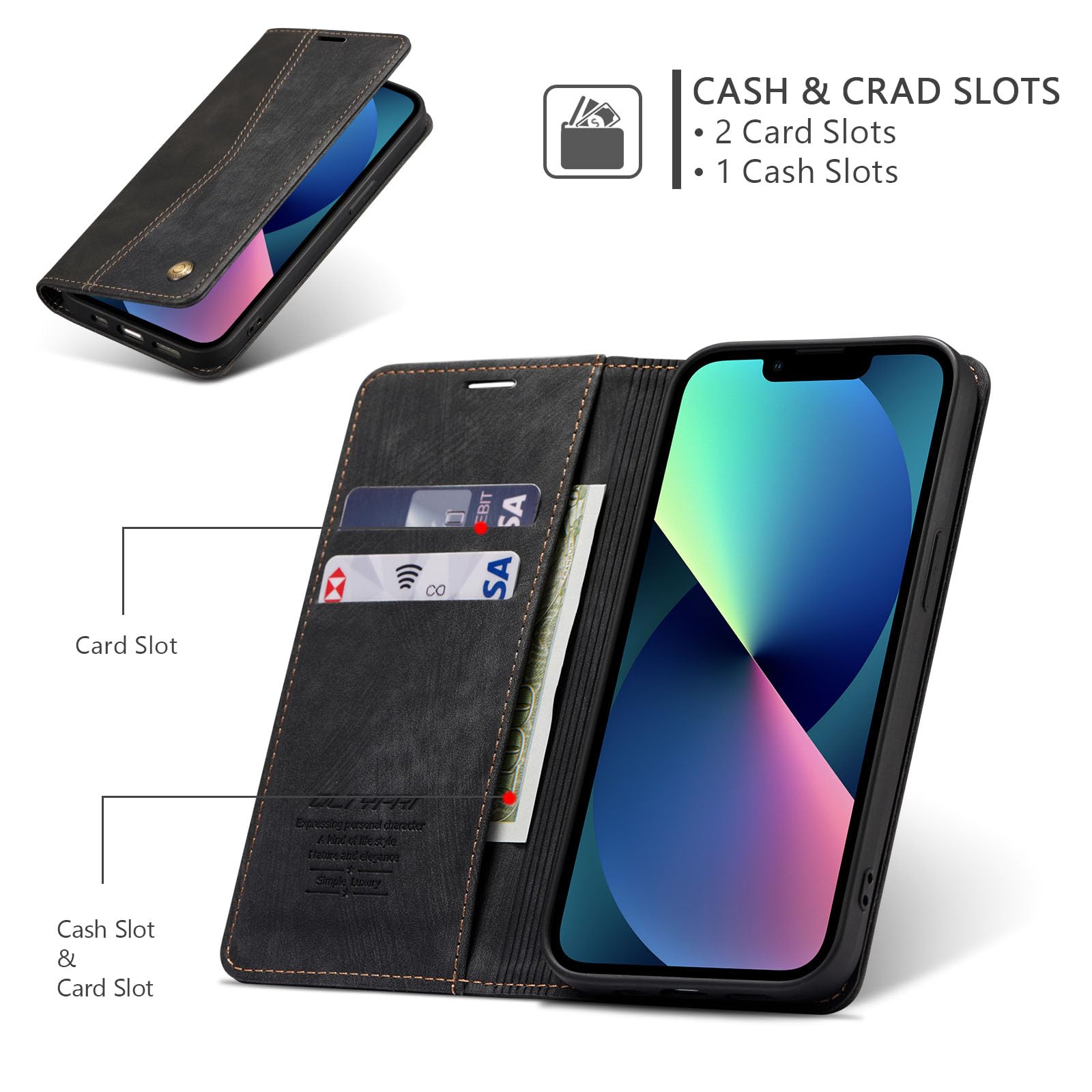 Wallet Case For IPhone 15 Pro, Retro PU Leather Shockproof Phone Case Magnetic Snap Back Cover Detachable With Card Holder Pocket Wallet Stand For IPhone 15 Pro, Brown