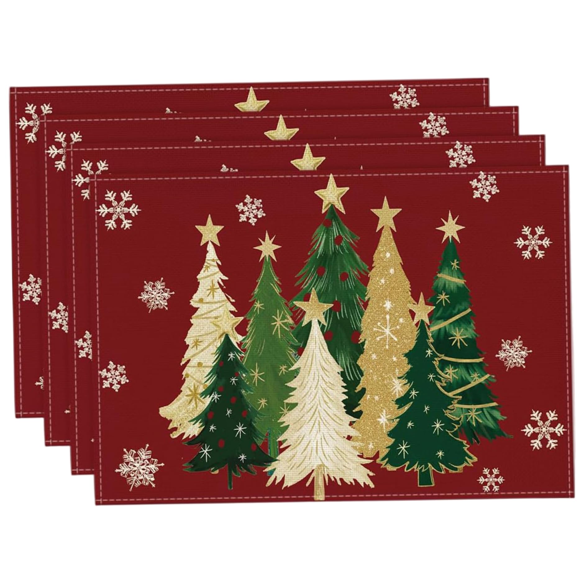 Christmas Placemats Set of 4 12x18" Xmas Trees Snowflakes Christmas Table Mats Seasonal Winter Holiday Placemats for Party Kitchen Dining Decoration Place Mats Table
