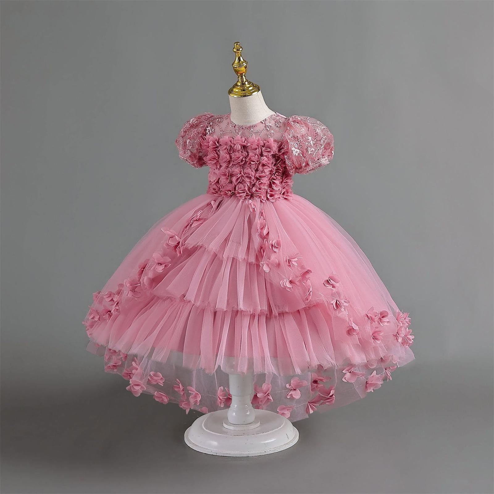 Generisch Vestido de encaje pétalo de flores para niños vestido de princesa vestido de tren para niñas pequeñas vestido de niños
