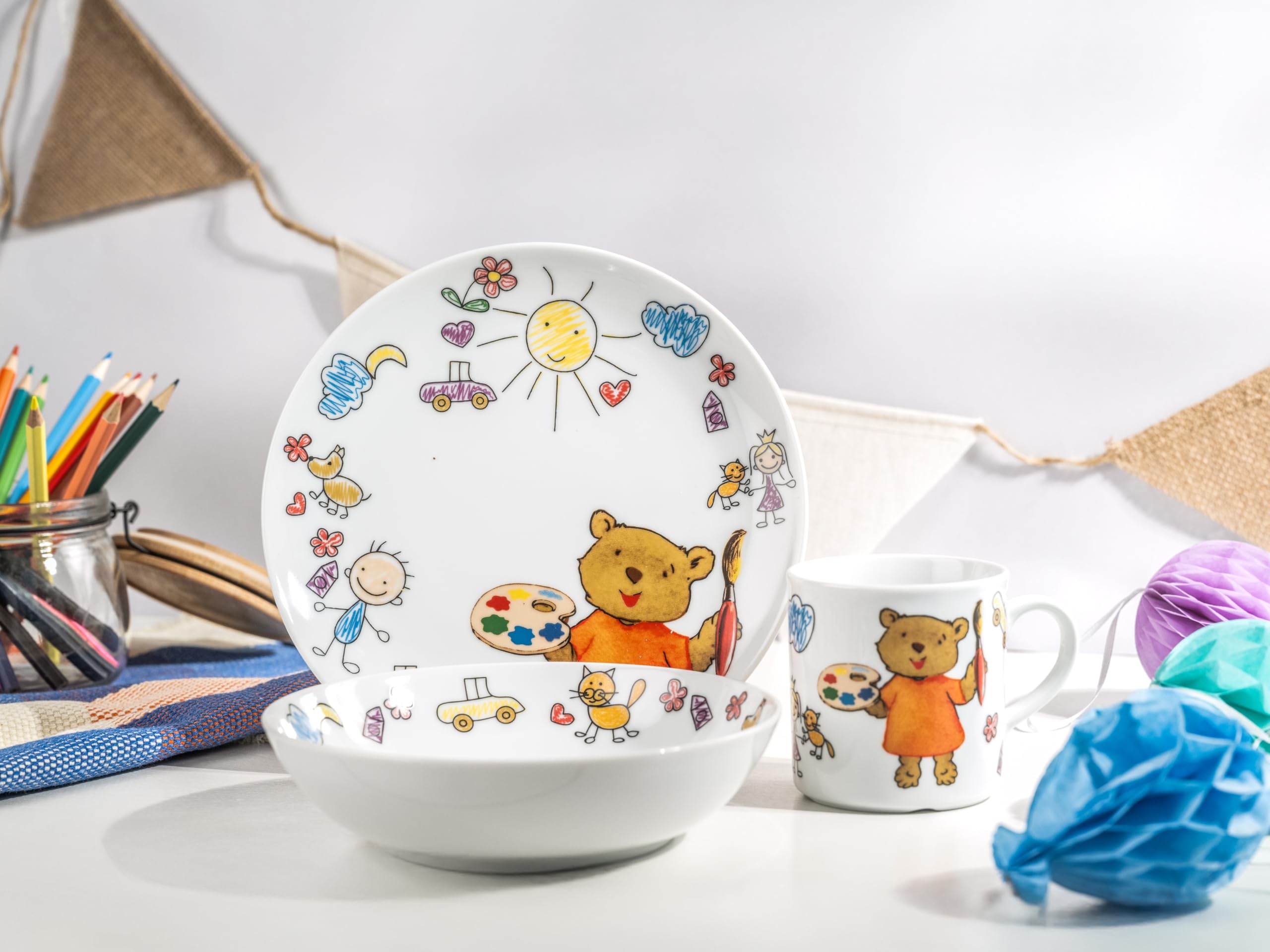 Creatable, 15027, seria Teddy, 3-częściowy serwis dla dzieci, wielokolorowy, 24 x 20 x 26 cm