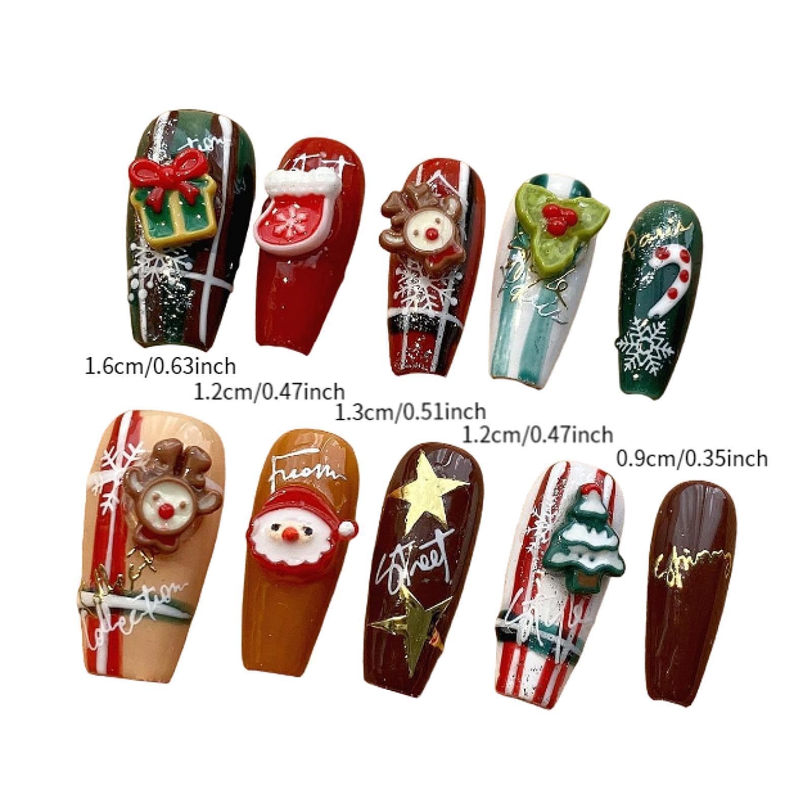5x Uñas Postizas Navideñas para Invierno, Uñas Postizas para Pegar, Decoración de Uñas, Uñas Falsas