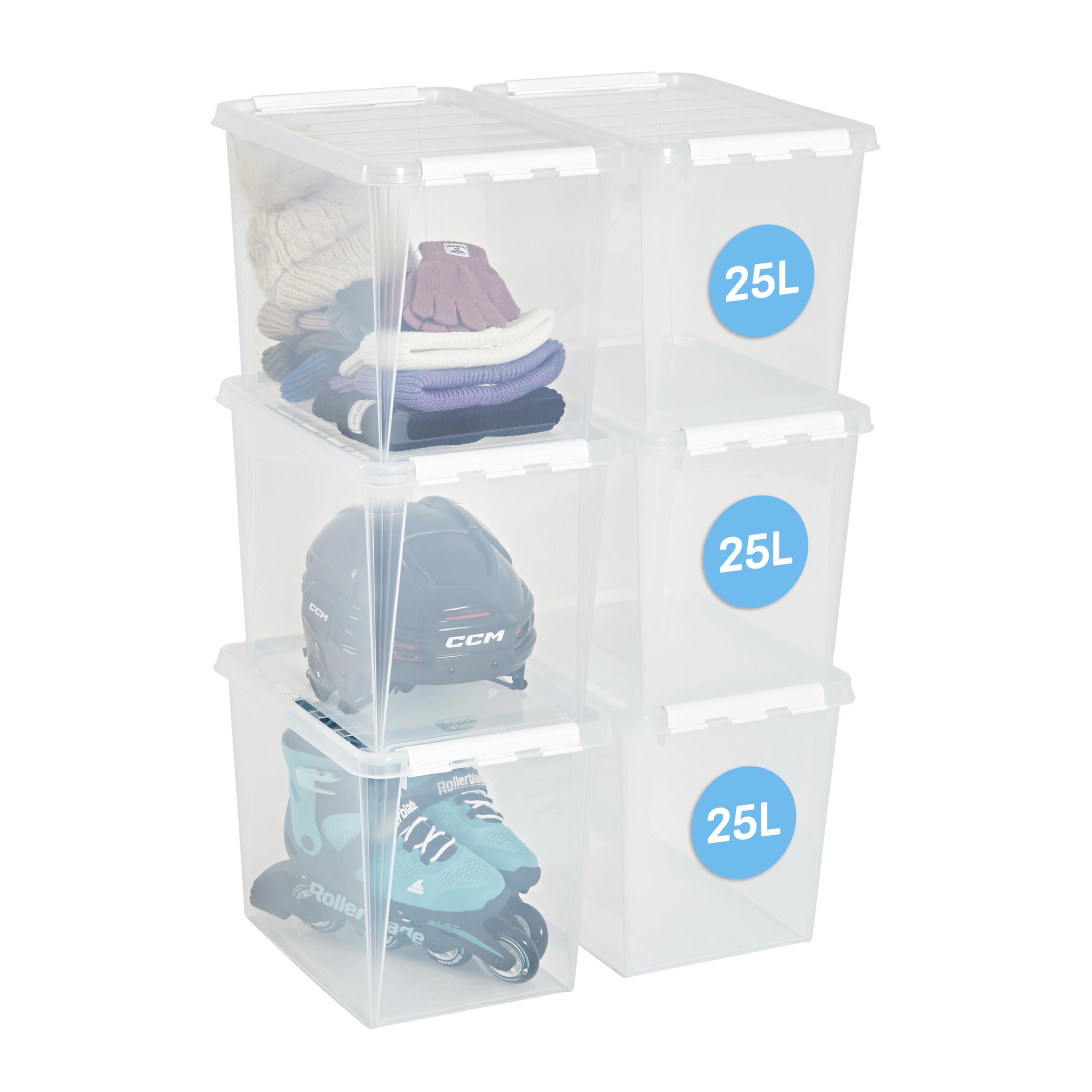 SmartStore - 6x Cassetto di plastica con coperchio 25L(40x30x32cm)|Cassetti di plastica con coperchio|Materiale sicuro per gli alimenti|Cucina e organizzazione|BPA-Free|Contenitore resistente per casa