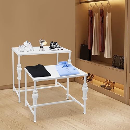 Miniatura 4 de Industrial Retail Display Tables, Set of 2 Standing Clothing Shoes Display Rack Adjustable Feet Boutique Display Table for Retail Store, Hotel,