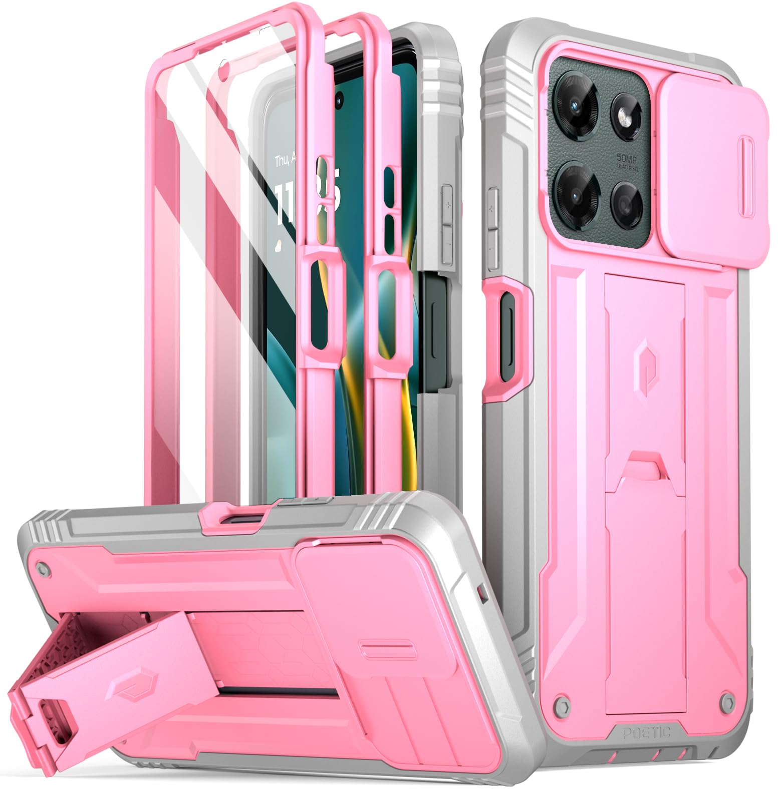 Poetic Revolution Case for Motorola Moto G 5G 2025, [Slide Camera Cover], Full-Body Military Grade Rugged Shockproof Cover with Kickstand and