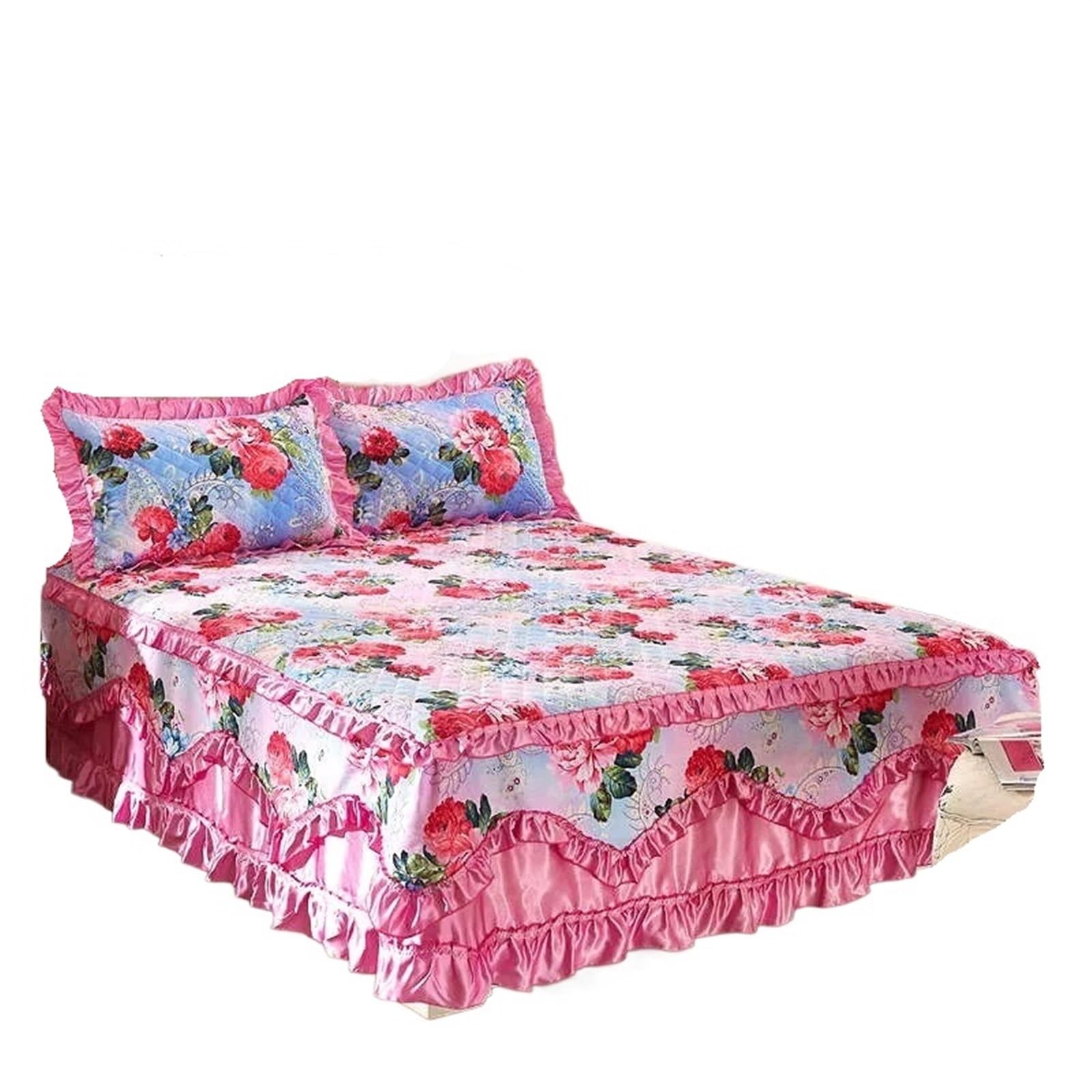 Bed skirt Thicken Quilted Bedspread Bed Skirt Pure Cotton Cover Not Including Pillowcase(Color 6,2Pillowcase 48x74cm)