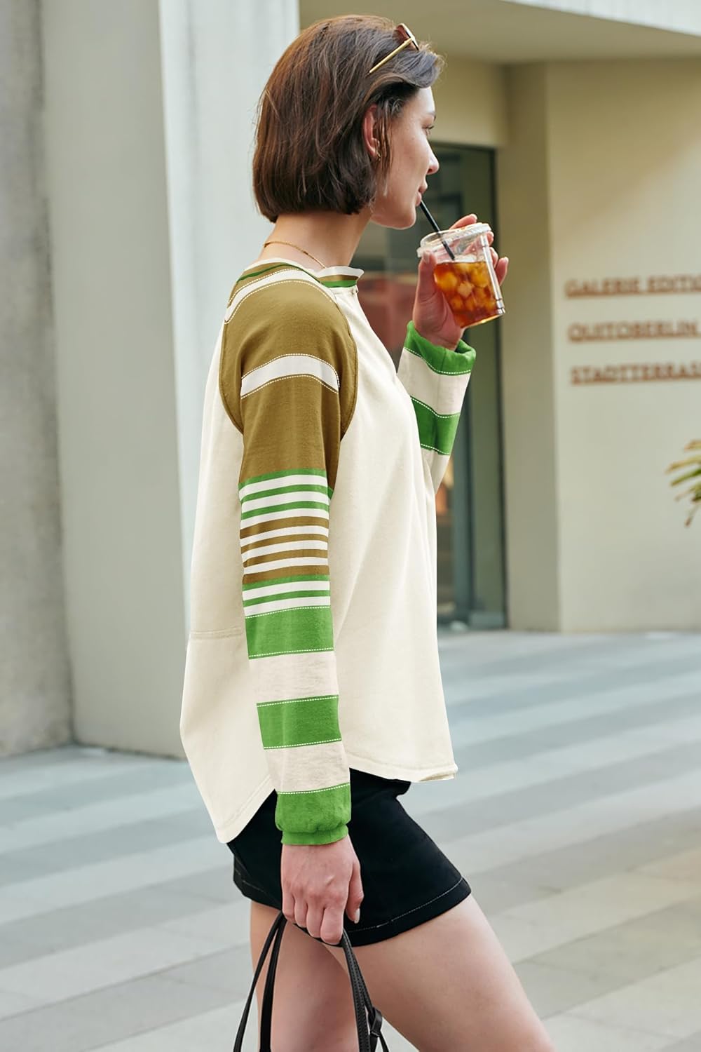 Panadila Womens Striped Long Sleeve Shirt Color Block Raglan Shirt V Neck Patchwork Pullover Tops Casual Cute Top - Image 5