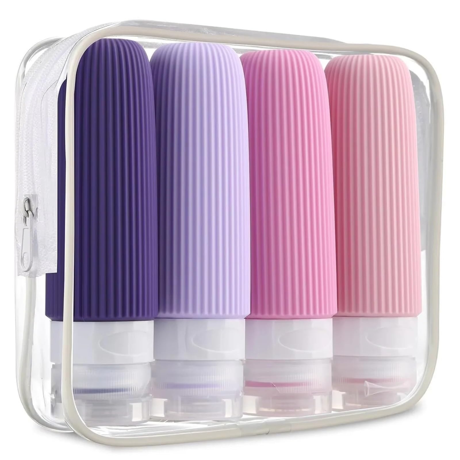 1 set di bottiglie da viaggio in silicone 90 ml Per Shampoo, Lozione | Borsa da toilette trasparente contenitore portatile a prova di perdite(Apricot)