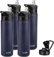 Vista 74 de HASLE OUTFITTERS Botella de agua aislada de 22 onzas, botella de agua de acero inoxidable de doble pared de boca ancha con tapa de popote y tapa
