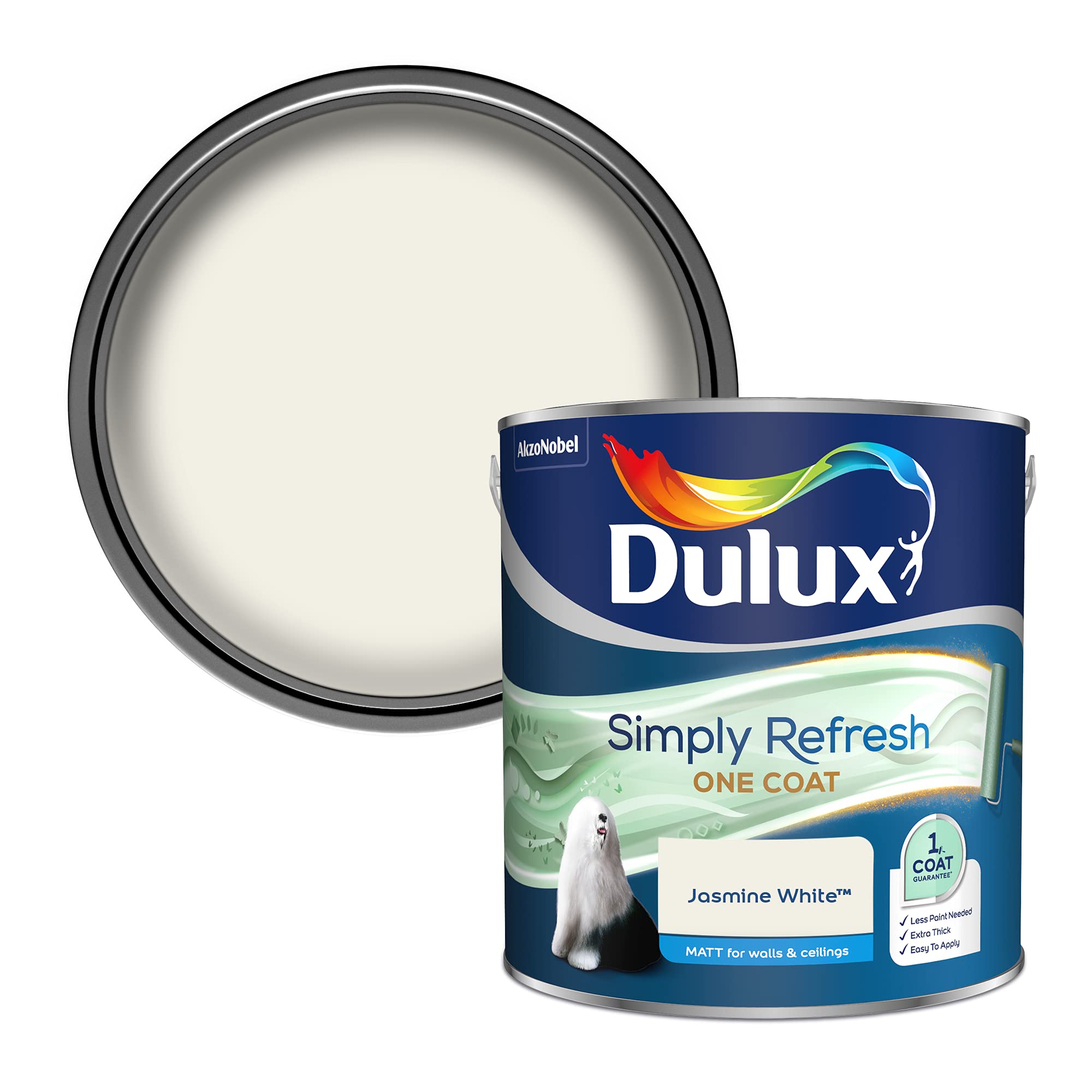 Dulux Jasmine White Simply Refresh Matt Emulsion Paint - 2.5L, 5382883