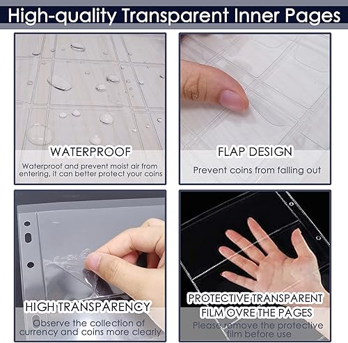 Vista 36 de 42 páginas de monedas de bolsillo para coleccionistas, 10 hojas de monedas, fundas para monedas, suministros de coleccionista de sellos con 9 Página